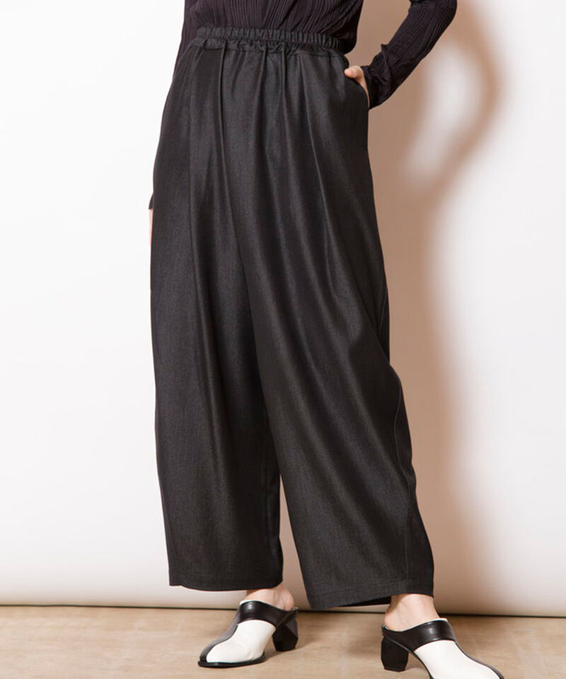  「ポリエステルデニムタックパンツ」|その他|BLACK