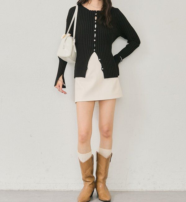  「ラウンドスリットリブカーディガン」|カーディガン|