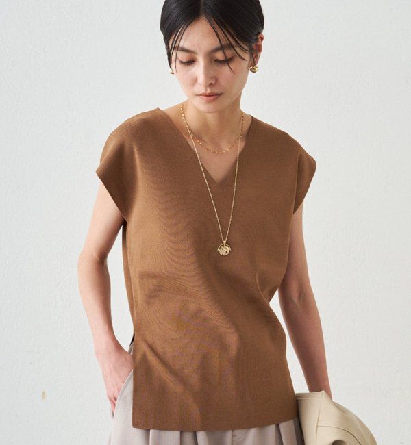  「2WAYツヤニット」|ニット・セーター|キャメル