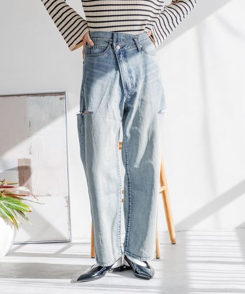 LOWRYS FARM「ＣＯＮＥ／アシメデニムパンツ」|デニム|BLU2（ｻｲﾄﾞｶｯﾄ）