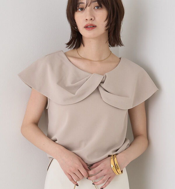 Rouge vif「【一部店舗限定】【洗濯機OK】フロントツイストカットソーブラウス」|Tシャツ・カットソー|ライトグレー