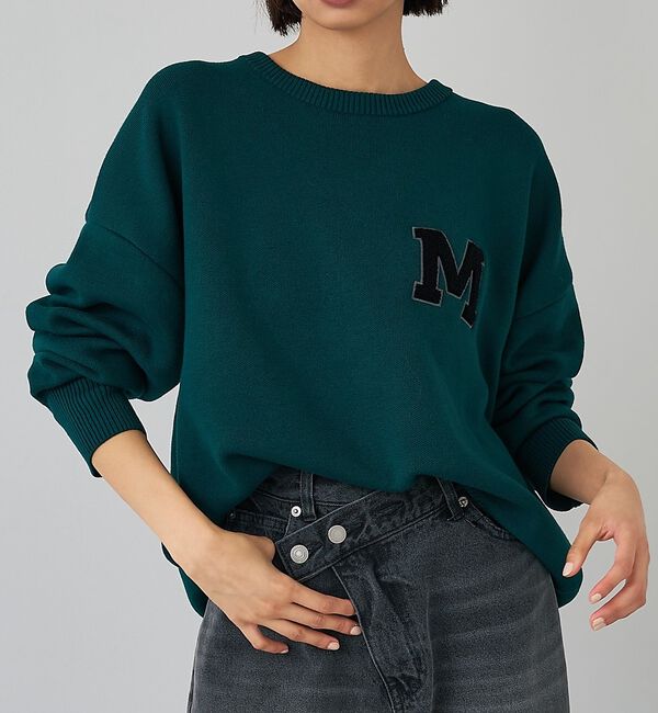abahouse mavie「スウェットライク刺繍ニット」|ニット・セーター|グリーン