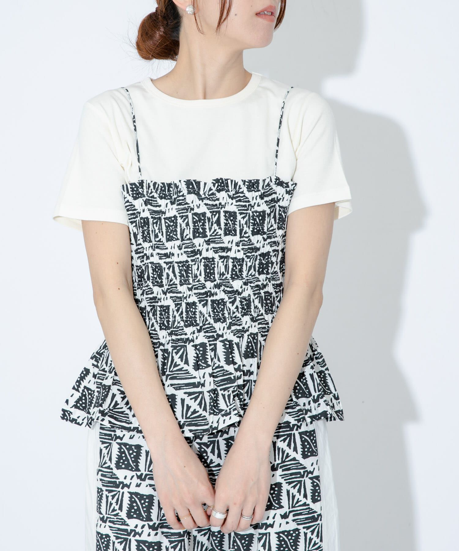 Sonny Label 「sara mallika　コットンポプリンプリントキャミ」|キャミソール|ブラック