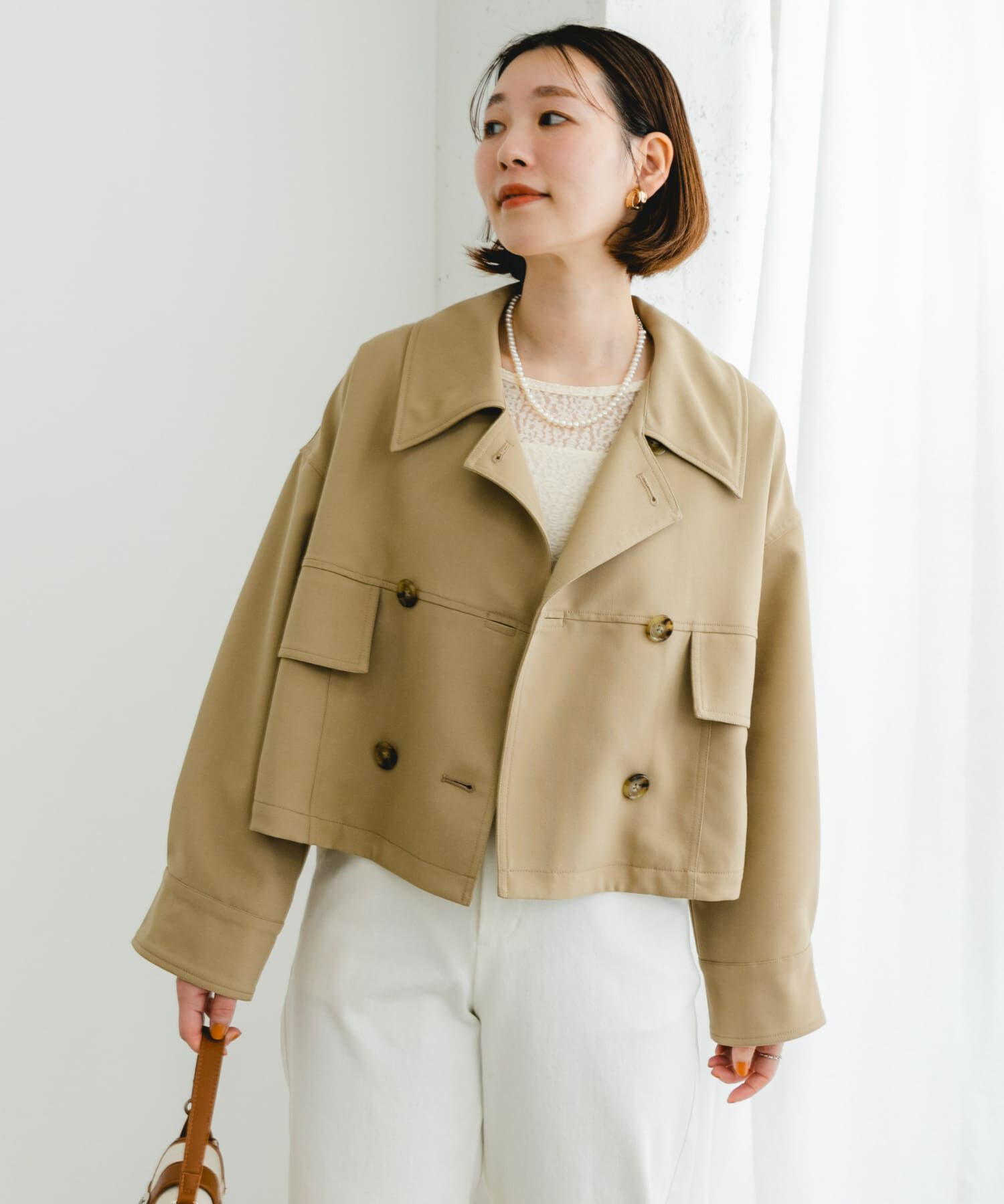 URBAN RESEARCH ROSSO「F by ROSSO　ビッグカラーダブルショートコート」|ノーカラーコート|