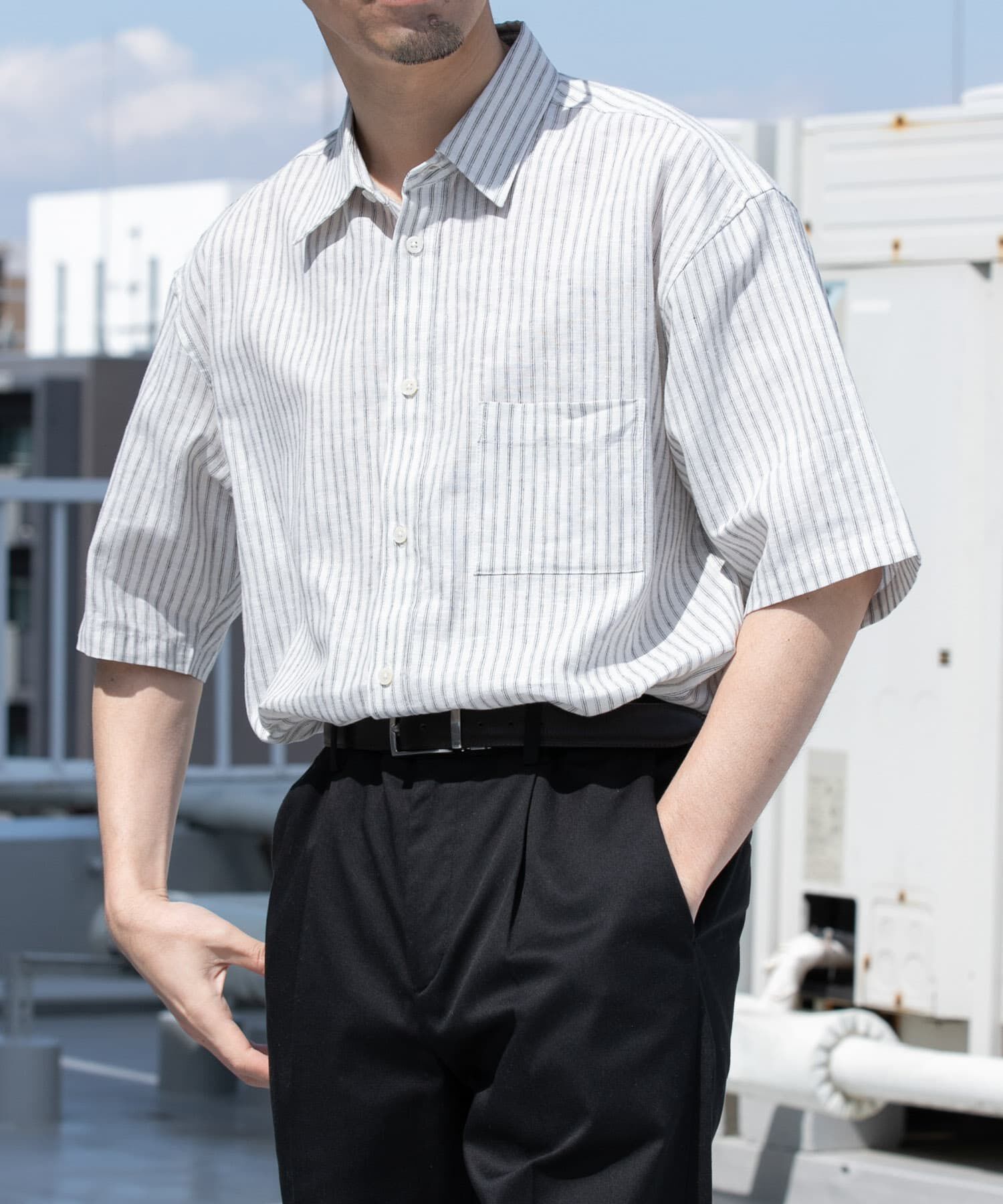 URBAN RESEARCH ROSSO「『XLサイズあり』リラックスコットンリネンレギュラーカラー半袖シャツ」|シャツ・ブラウス|ベージュ系その他