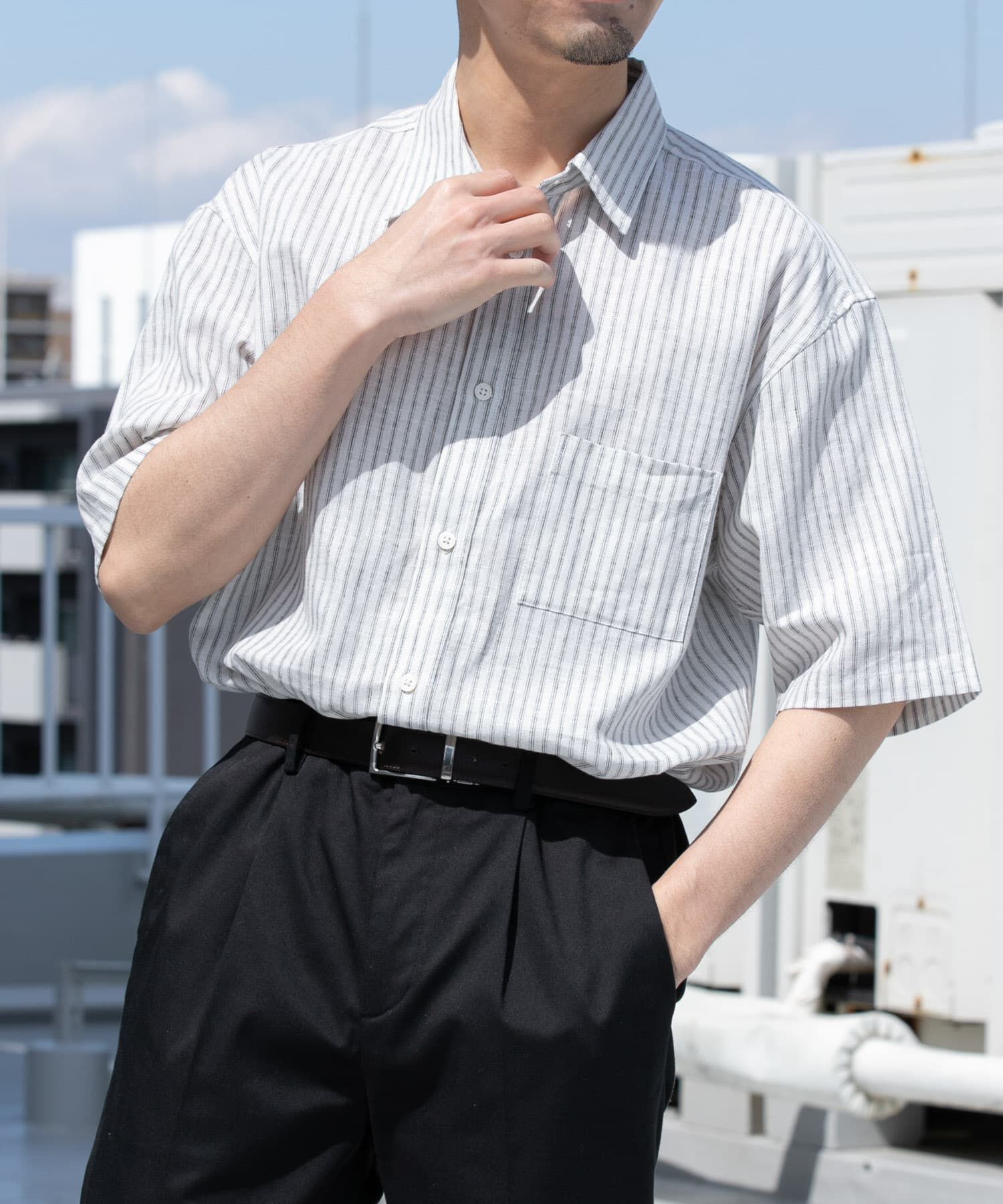 URBAN RESEARCH ROSSO「『XLサイズあり』リラックスコットンリネンレギュラーカラー半袖シャツ」|シャツ・ブラウス|