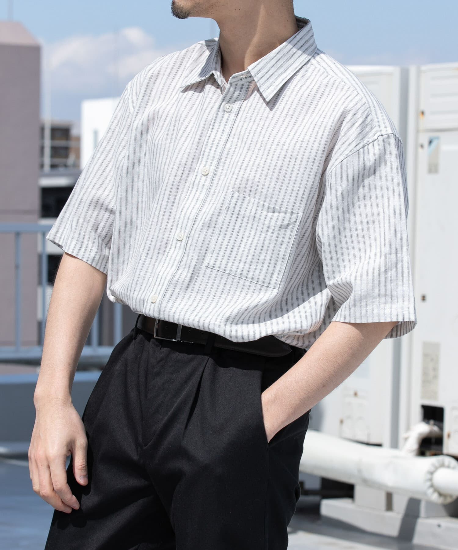 URBAN RESEARCH ROSSO「『XLサイズあり』リラックスコットンリネンレギュラーカラー半袖シャツ」|シャツ・ブラウス|