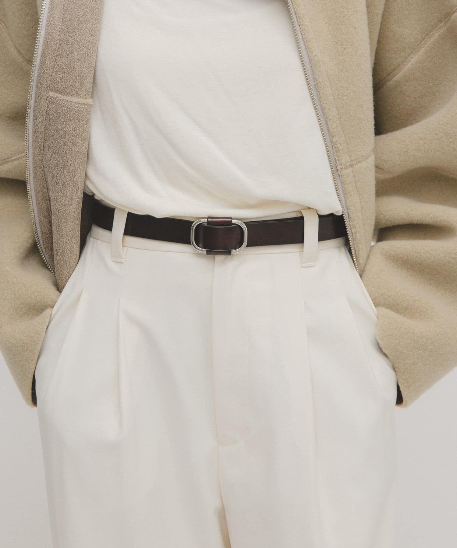  「ホールレスレザーベルト」|ベルト|ダークブラウン