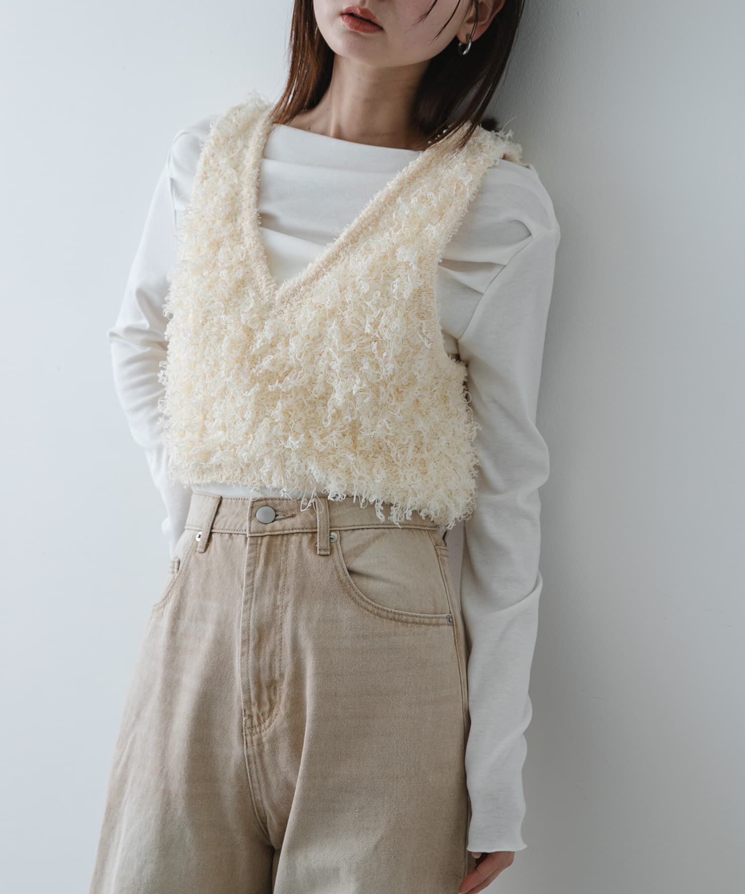 SENSE OF PLACE by URBAN RESEARCH「『洗濯可』2wayリボンヤーンループニットベスト」|ベスト・ジレ|オフホワイト