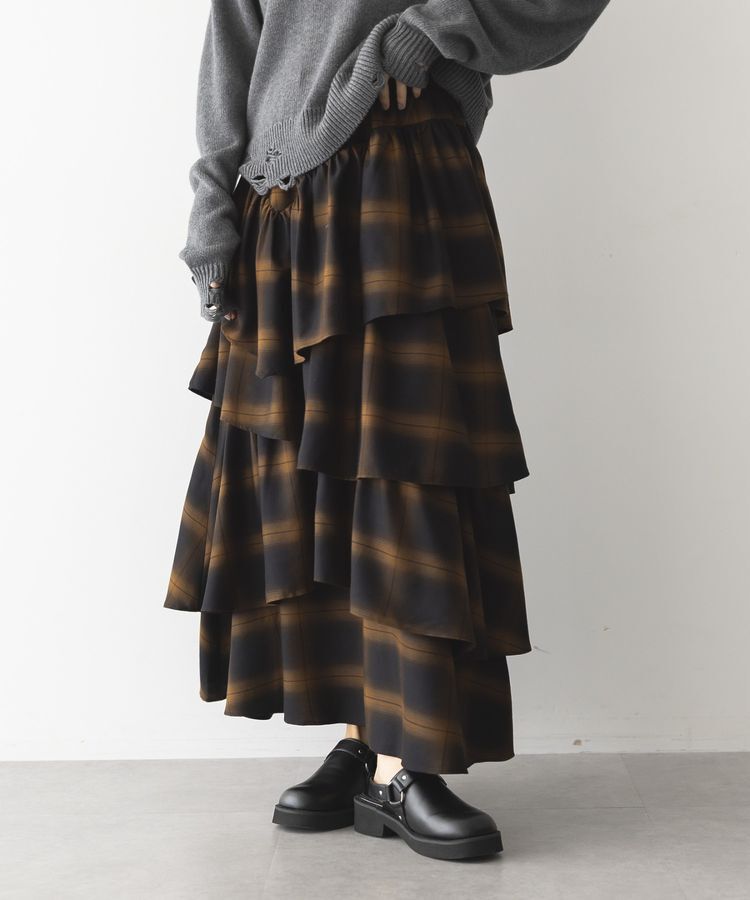 GARAGE OF GOOD CLOTHING「チェックランダムティアードフリルスカート」|フレア|チェック