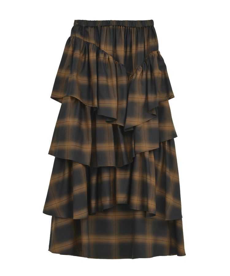 GARAGE OF GOOD CLOTHING「チェックランダムティアードフリルスカート」|フレア|