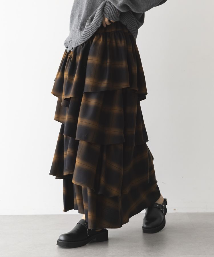 GARAGE OF GOOD CLOTHING「チェックランダムティアードフリルスカート」|フレア|