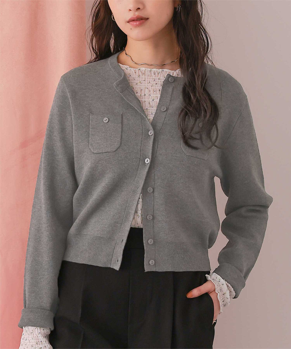 titivate「胸ポケットニットカーディガン」|ニット・セーター|チャコール