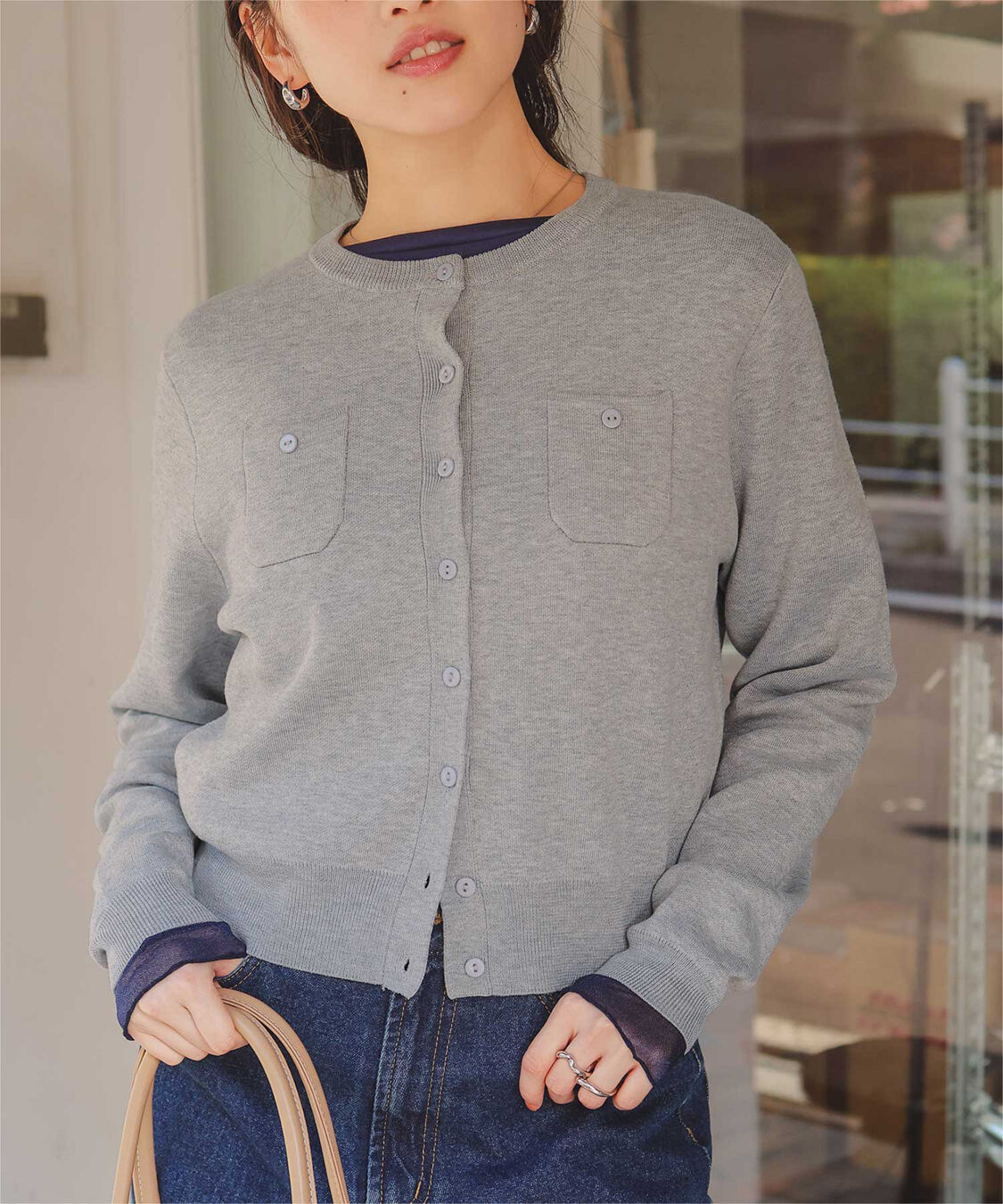 titivate「胸ポケットニットカーディガン」|ニット・セーター|ライトグレー