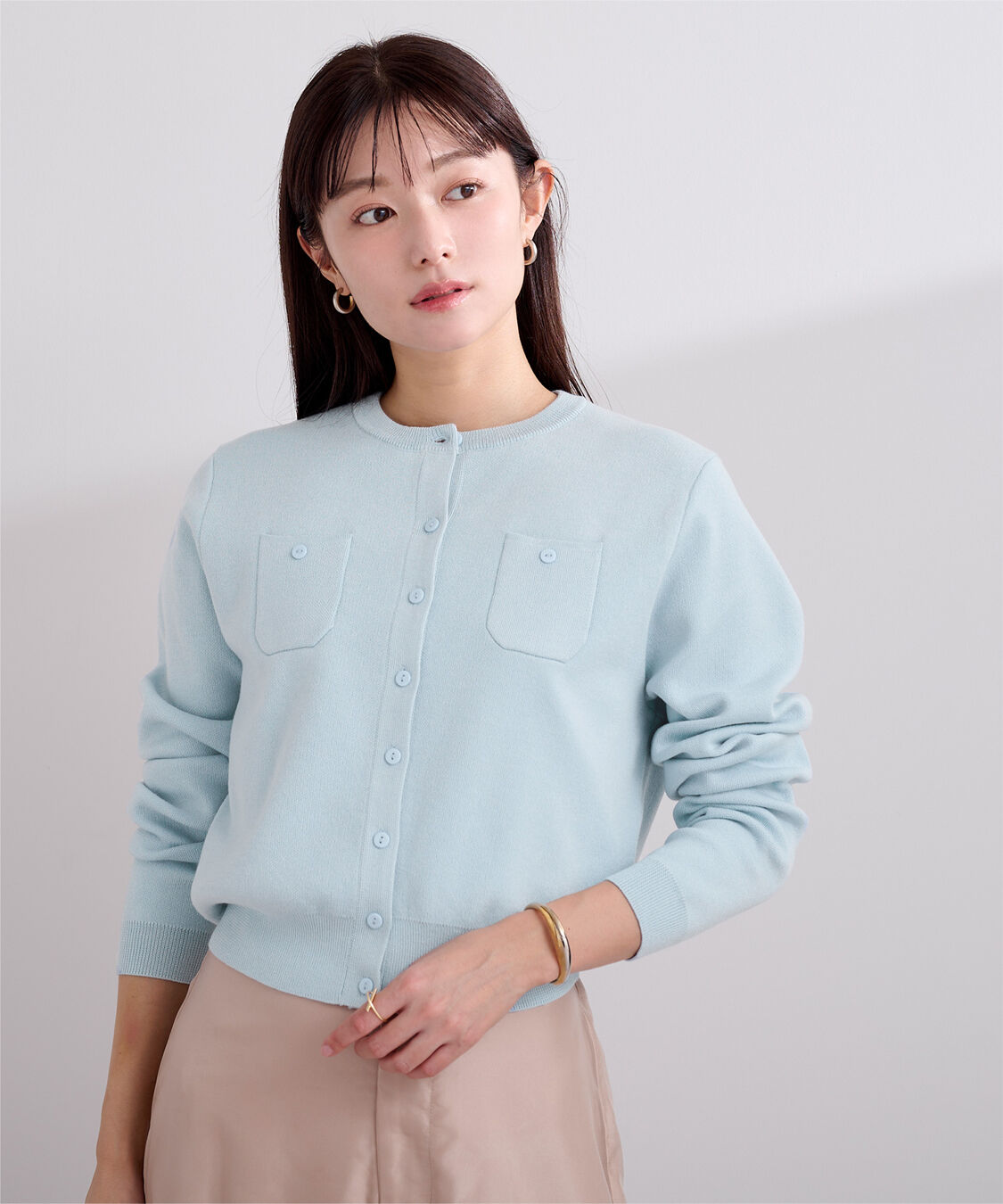ur's「胸ポケットニットカーディガン」|ニット・セーター|ライトブルー
