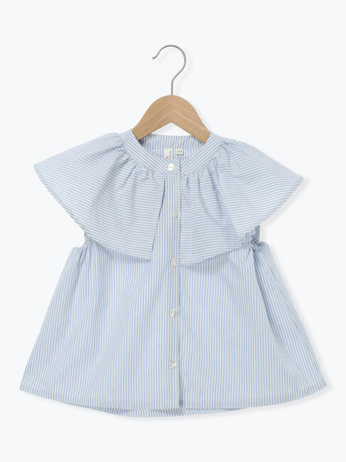 Samansa Mos2 Lagom「☆ストライプ柄ビッグカラーブラウス(セットアップ可)」|シャツ・ブラウス|ブルー