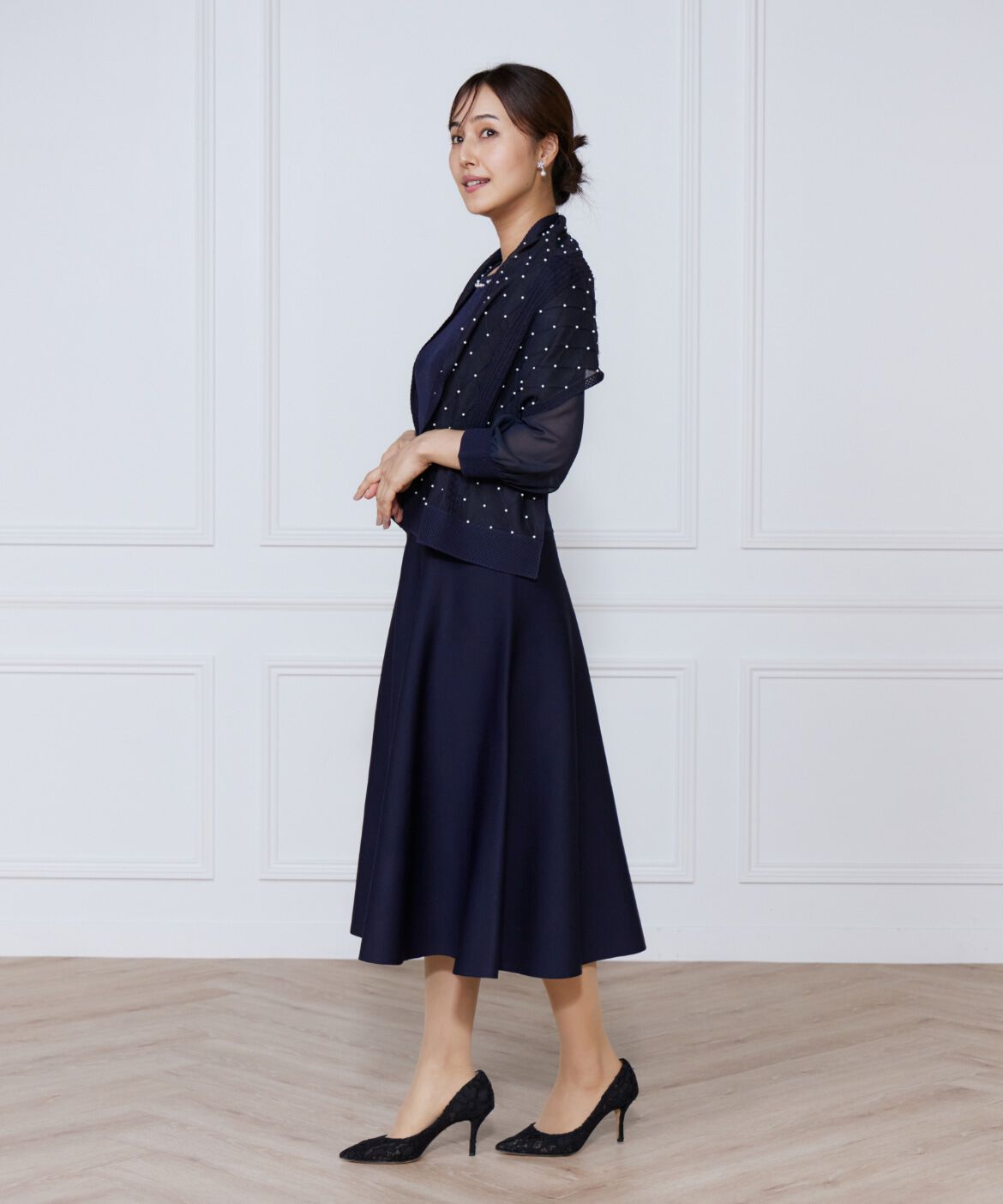 ef-de Black「シアーアーガイルパールショール」|ストール|