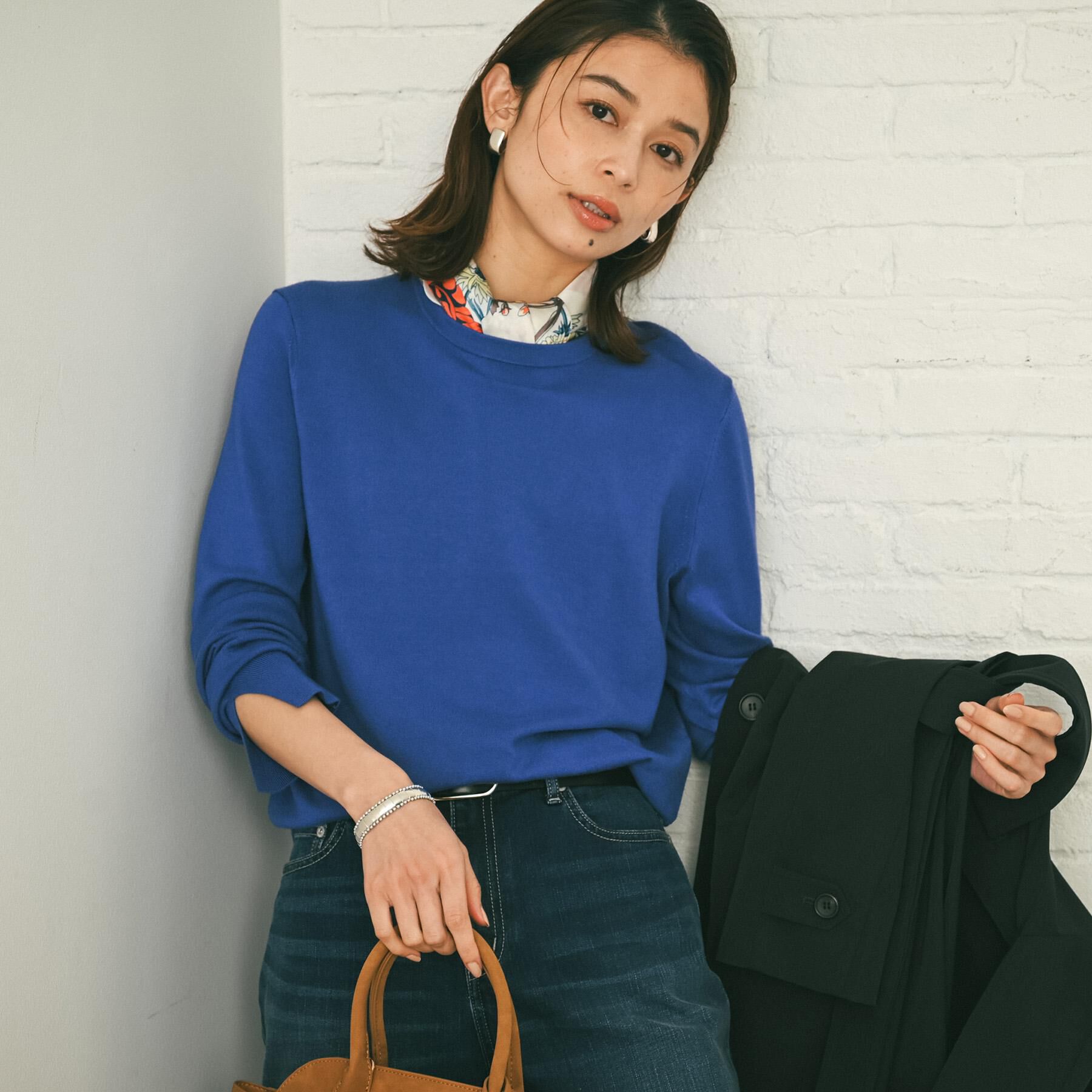 UNTITLED「【アンサンブル可/洗える】ウォームスパンニット」|ニット・セーター|ブルー(093)