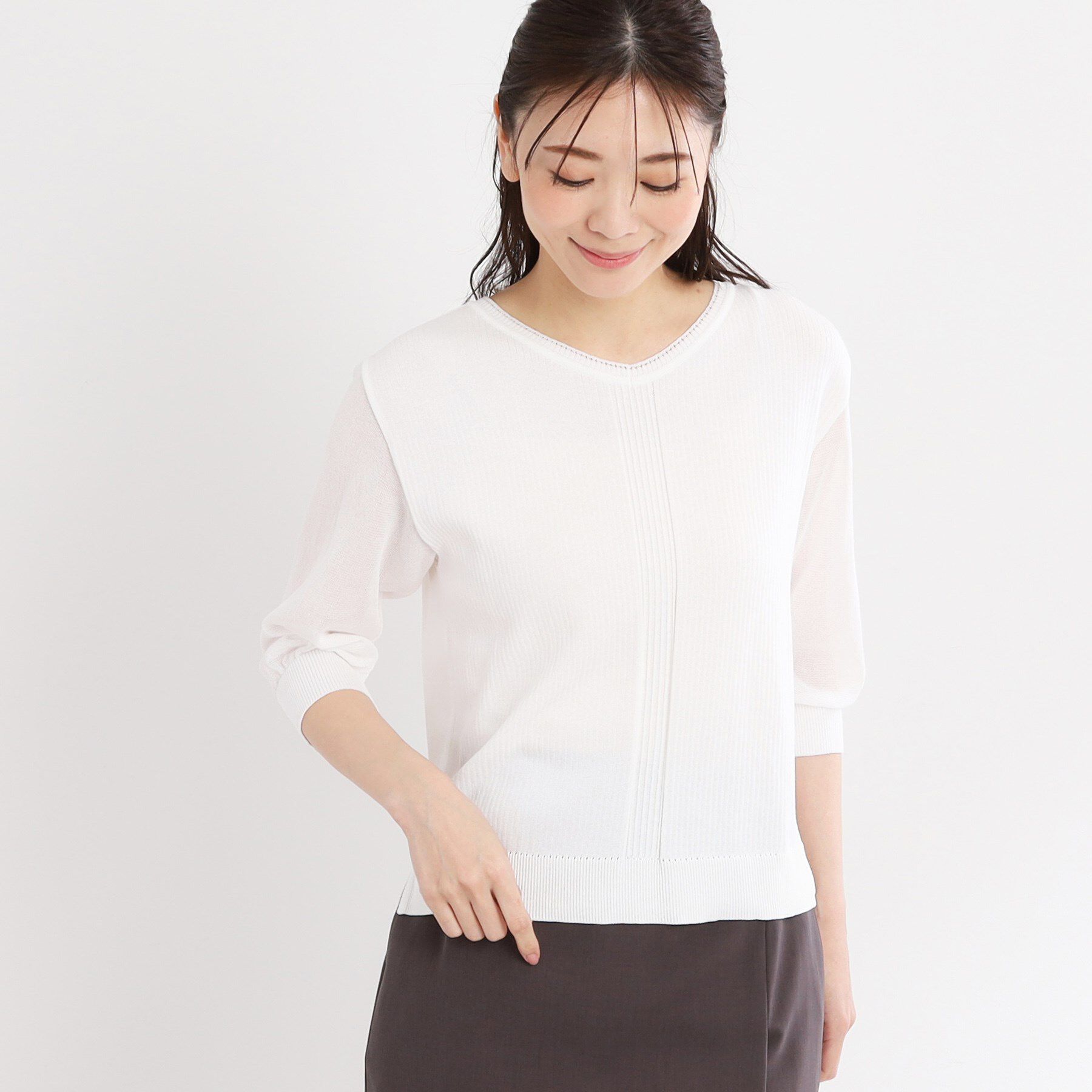 Reflect「【WEB先行カラーあり／手洗い可】透かし柄デザインニット」|ニット・セーター|