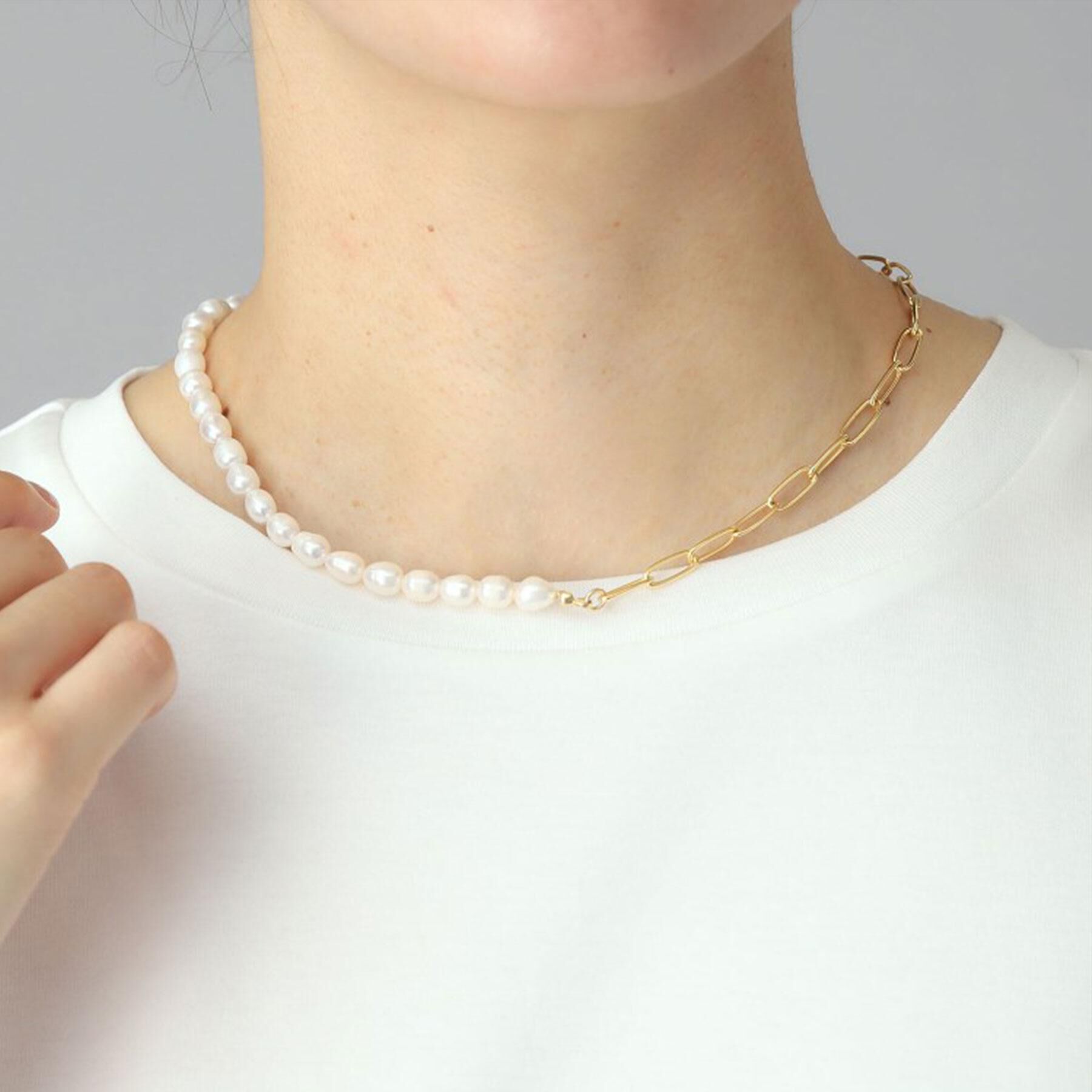 DRESSTERIOR「淡水パール&times;チェーンネックレス」|ネックレス|ホワイト(001)