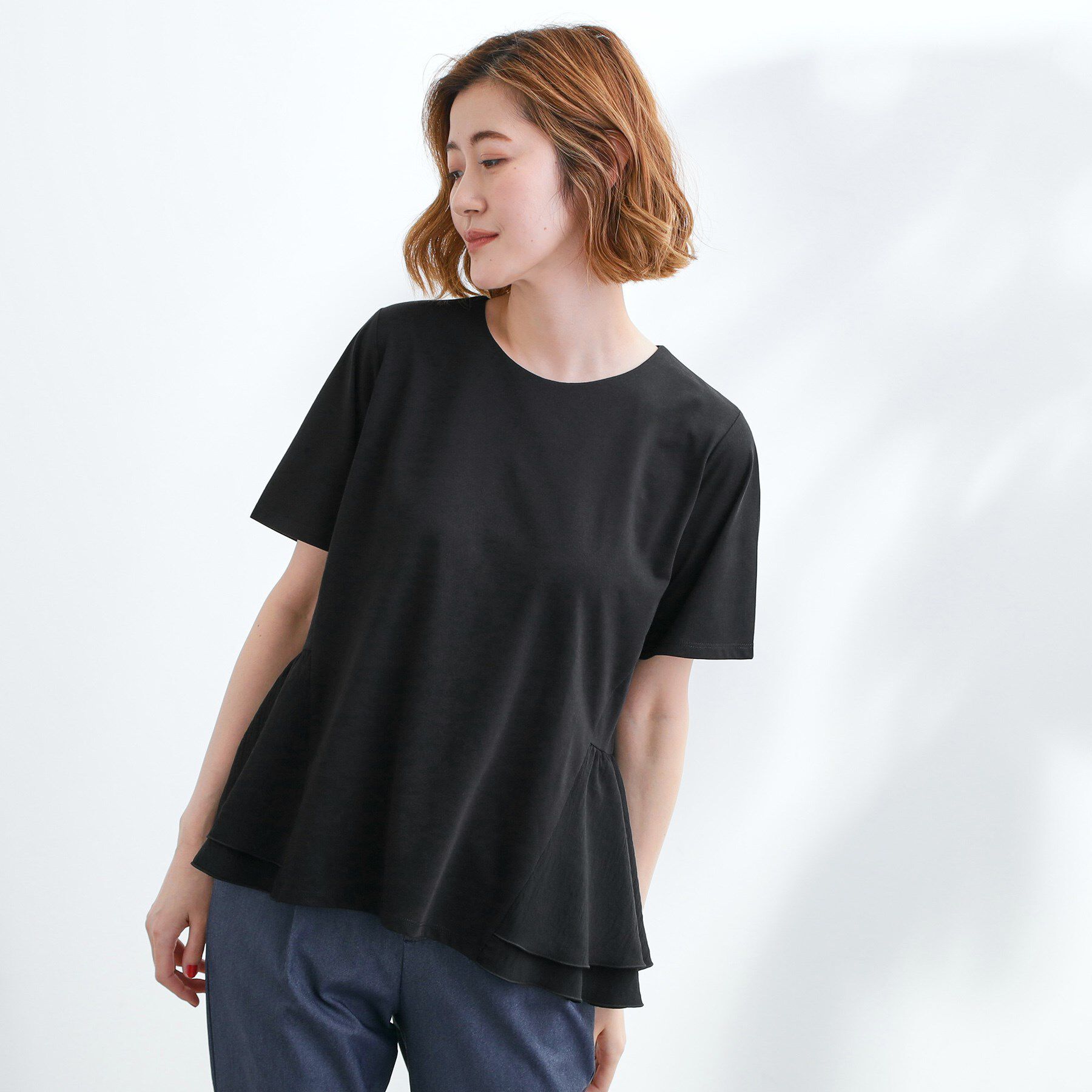 grove「【UV・冷感】布帛使いフレアーTシャツ」|Tシャツ・カットソー|ブラック(019)