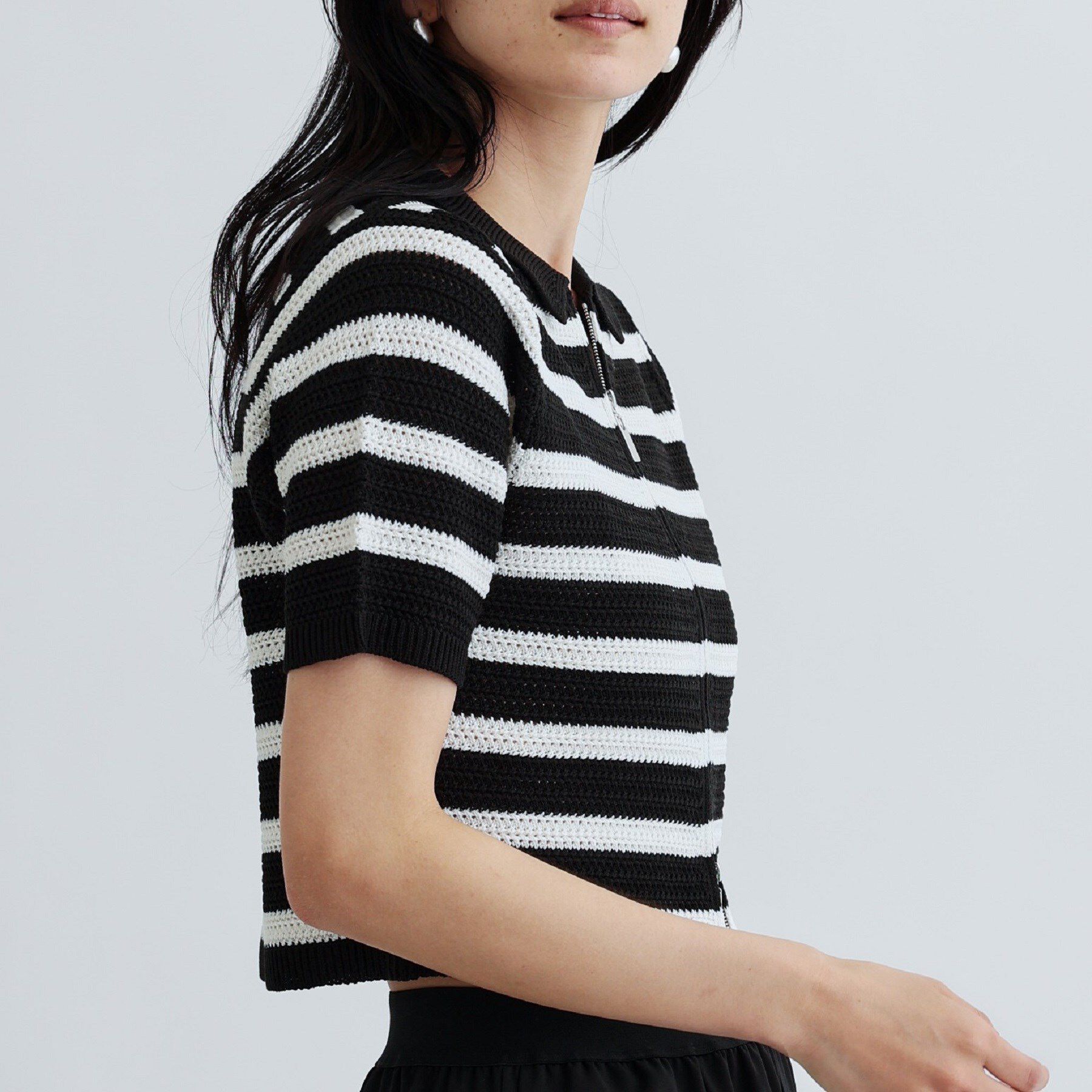 GALLEST「衿付きハーフスリーブボーダーニット」|ニット・セーター|