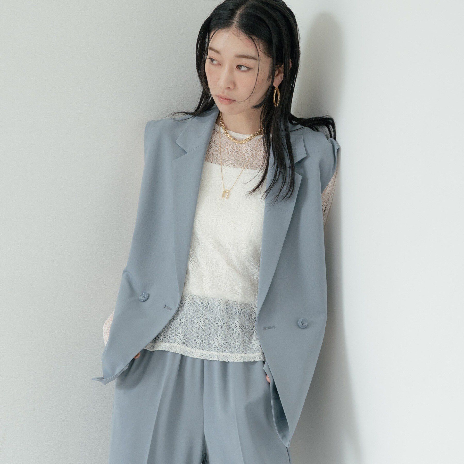GALLEST「Comfy SET UP｜ベルテッドジレ【セットアップ対応／通勤／カセット服】」|ベスト・ジレ|ブルー(091)