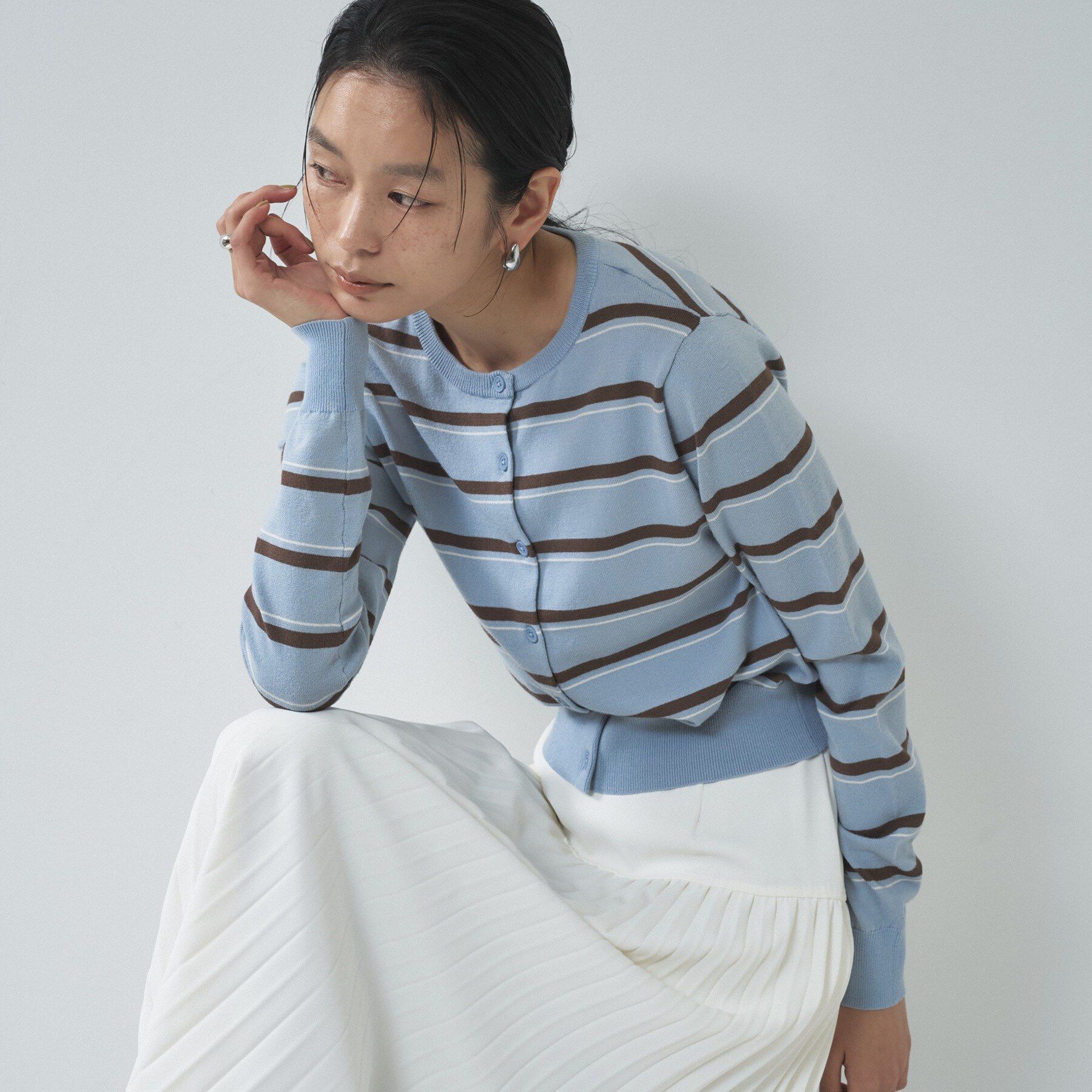 GALLEST「【一部店舗限定】クルーネックボーダーカーディガン」|カーディガン|サックスブルー(39