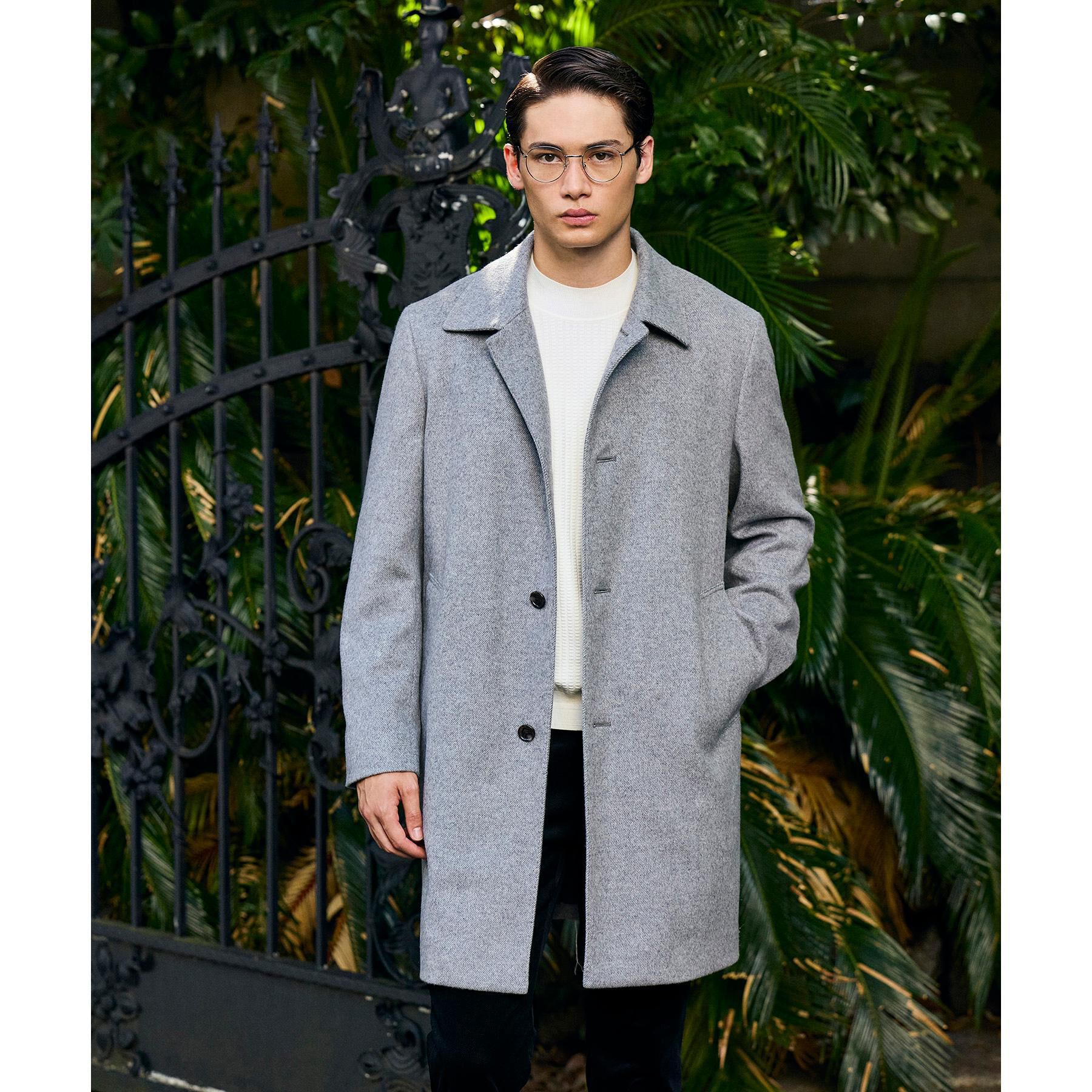 TAKEO KIKUCHI「カシミヤブレンド ビーバー調ステンカラーコート」|ステンカラーコート|ライトグレー(111