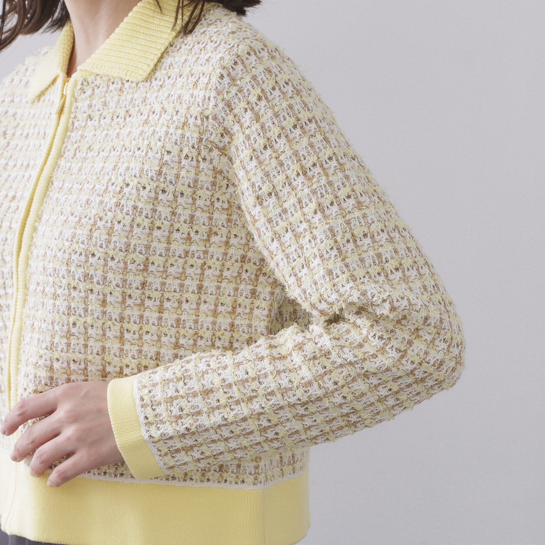 OPAQUE.CLIP「ツイードライクZIPニットカーディガン」|カーディガン|