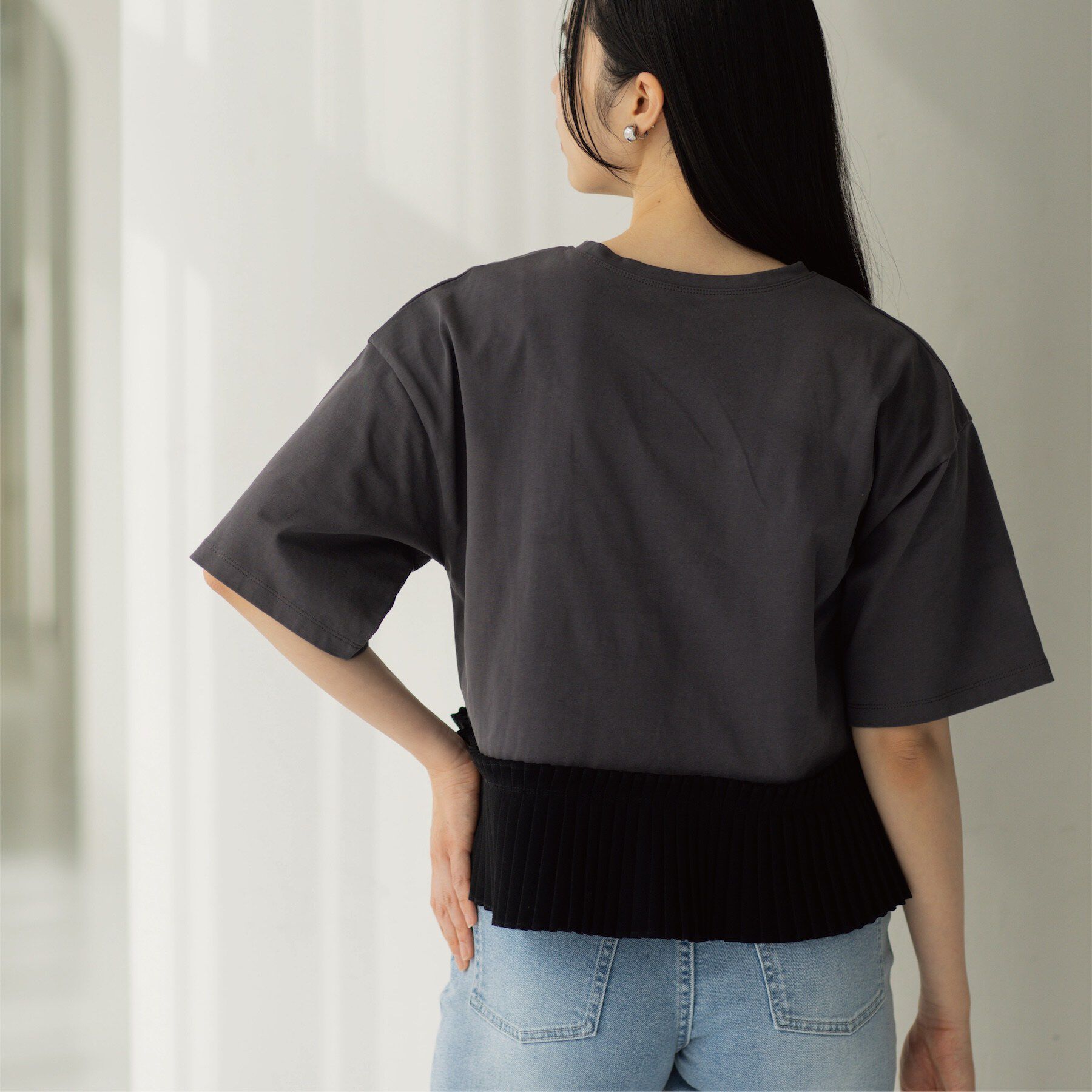 OPAQUE.CLIP「プリーツデザインドッキングトップス」|Tシャツ・カットソー|