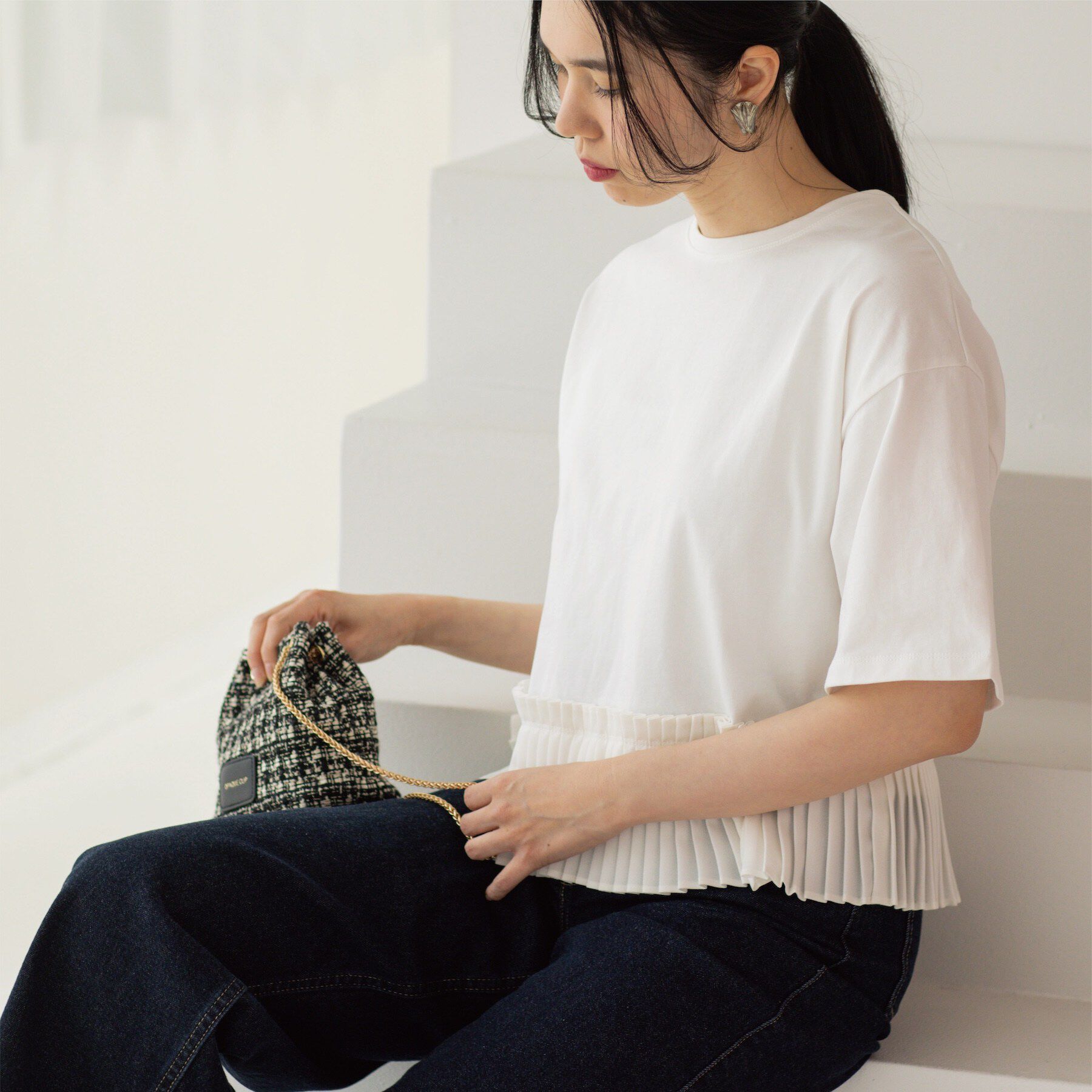 OPAQUE.CLIP「プリーツデザインドッキングトップス」|Tシャツ・カットソー|