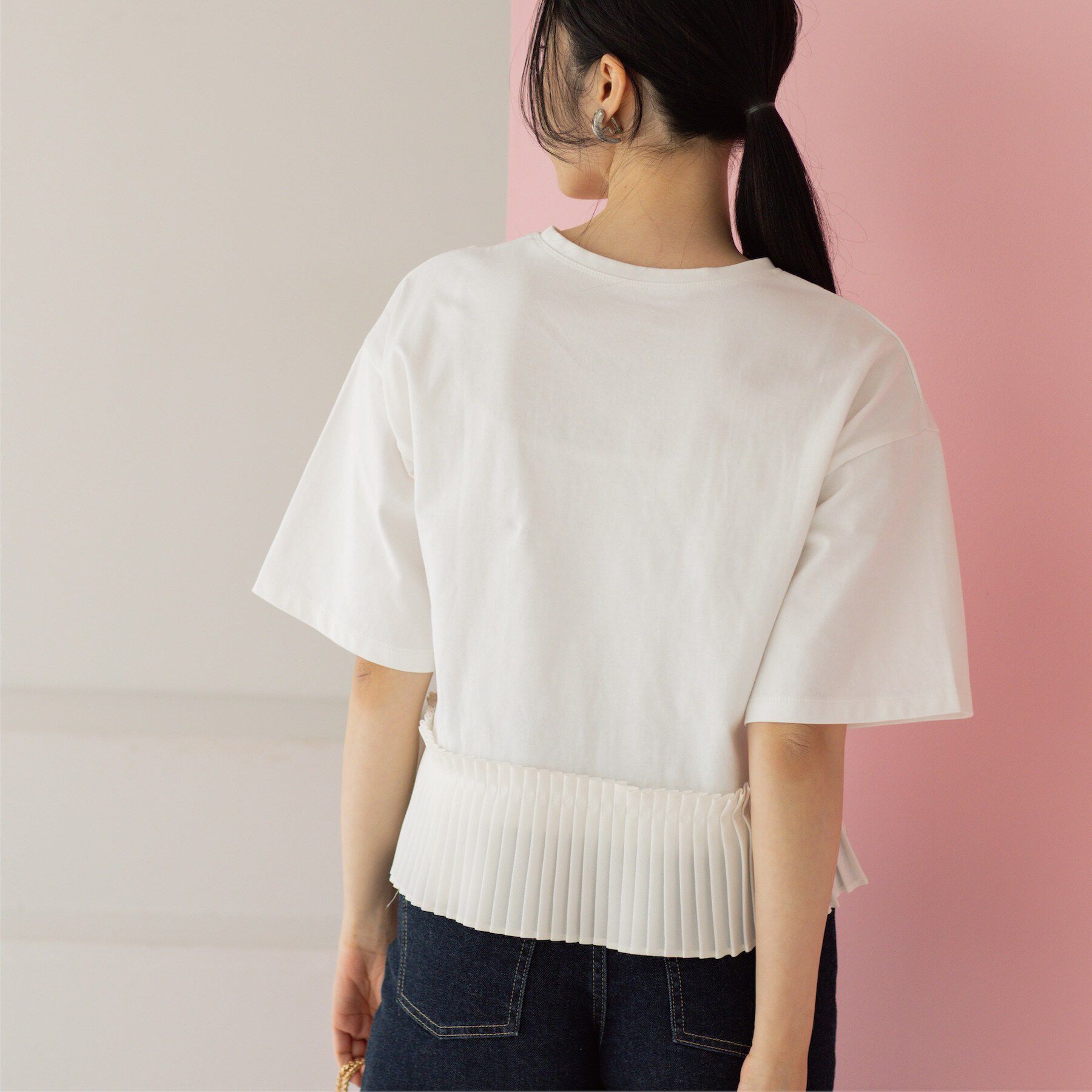 OPAQUE.CLIP「プリーツデザインドッキングトップス」|Tシャツ・カットソー|