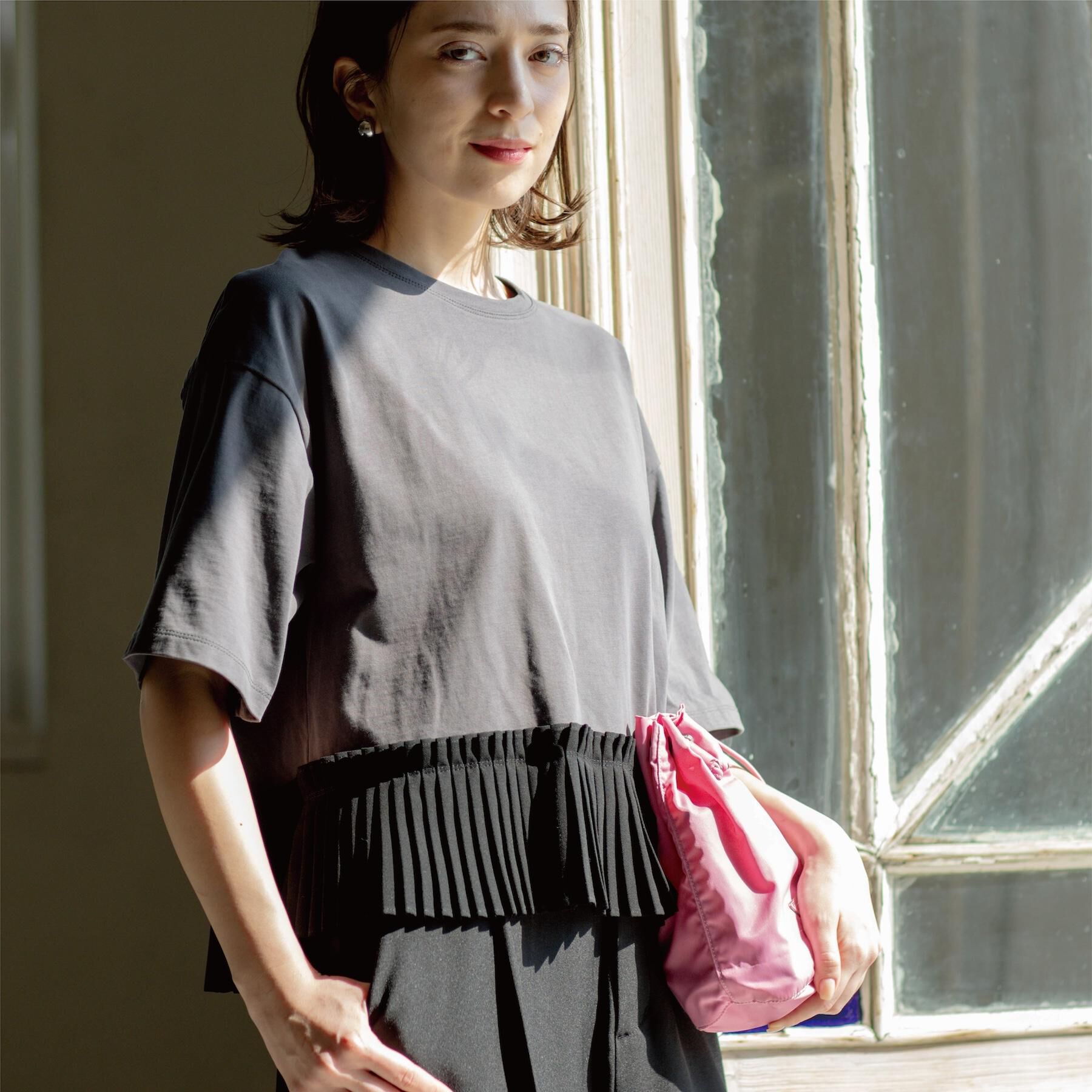 OPAQUE.CLIP「プリーツデザインドッキングトップス」|Tシャツ・カットソー|