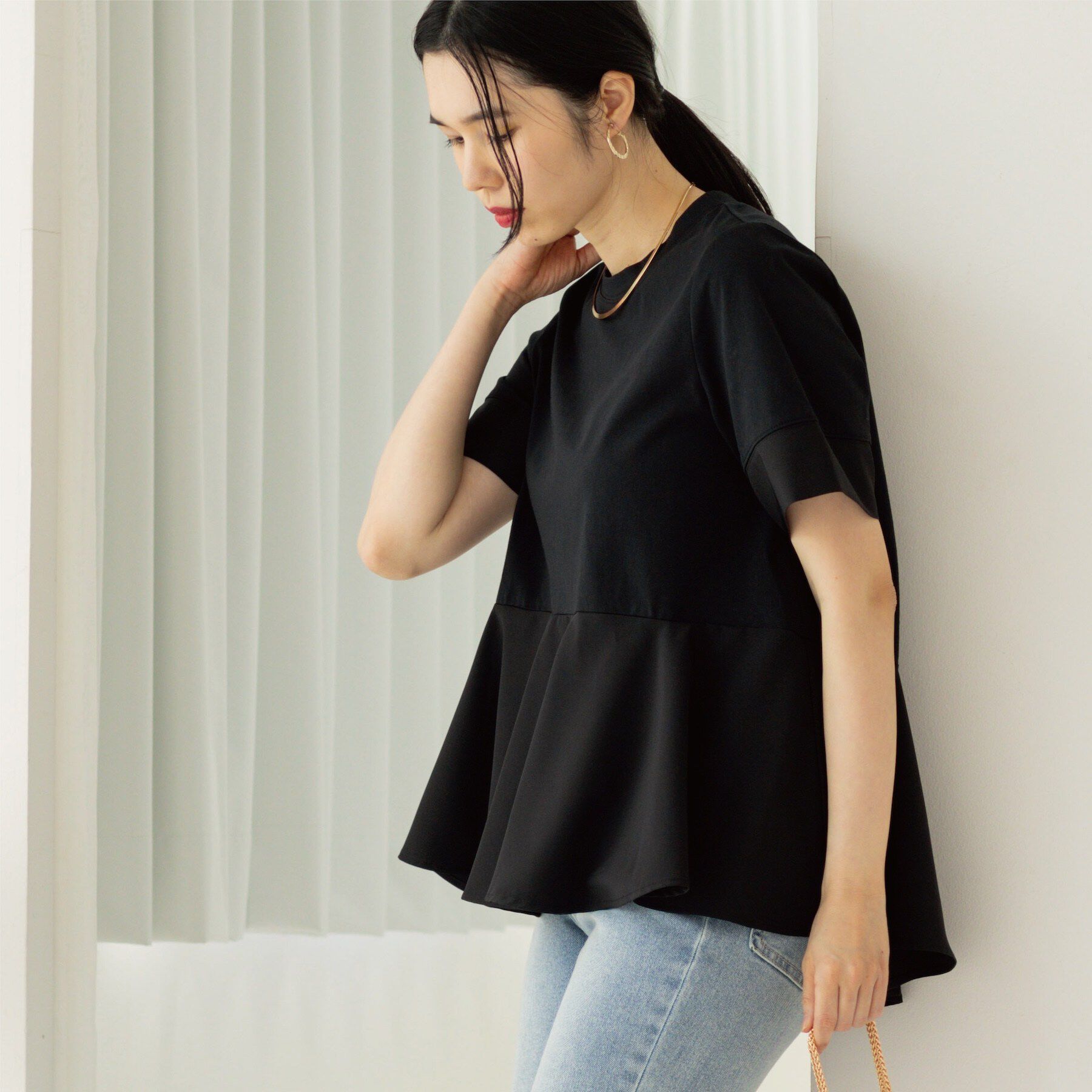 OPAQUE.CLIP「ペプラム切替ドッキングトップス」|Tシャツ・カットソー|ブラック(019)