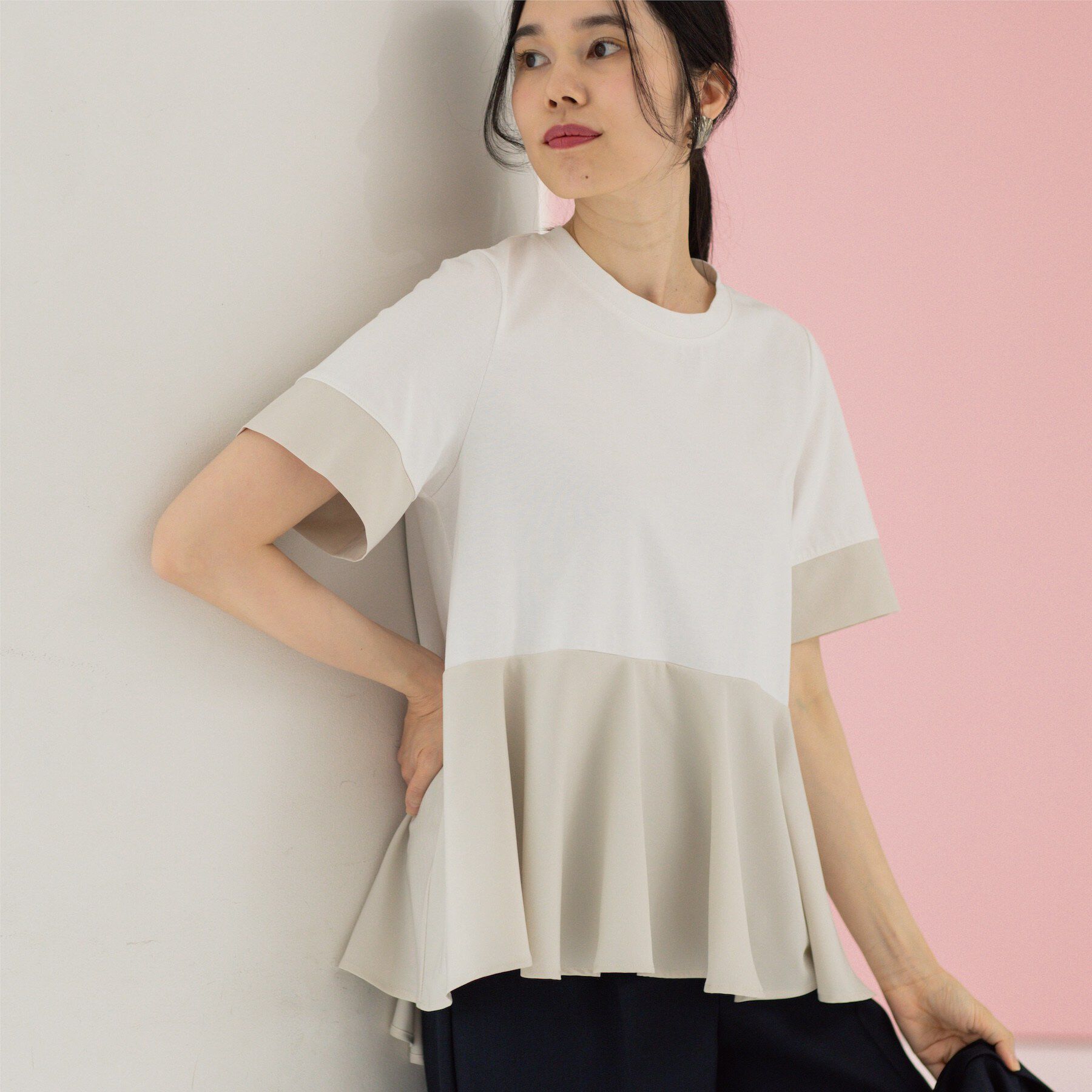 OPAQUE.CLIP「ペプラム切替ドッキングトップス」|Tシャツ・カットソー|ホワイト(501)