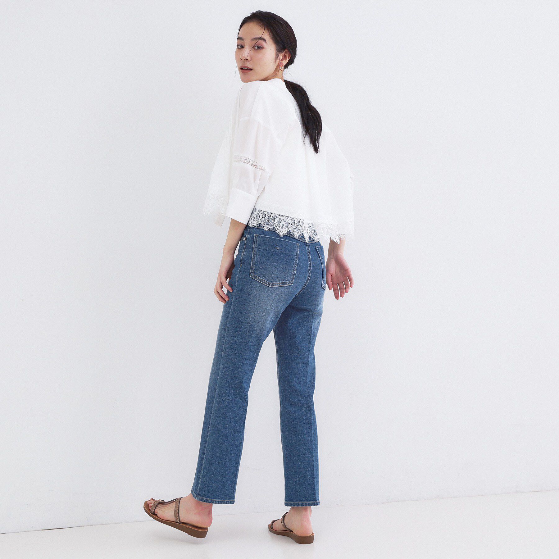 OPAQUE.CLIP「裾レース使いピンタックショートシャツ【洗濯機OK】」|シャツ・ブラウス|