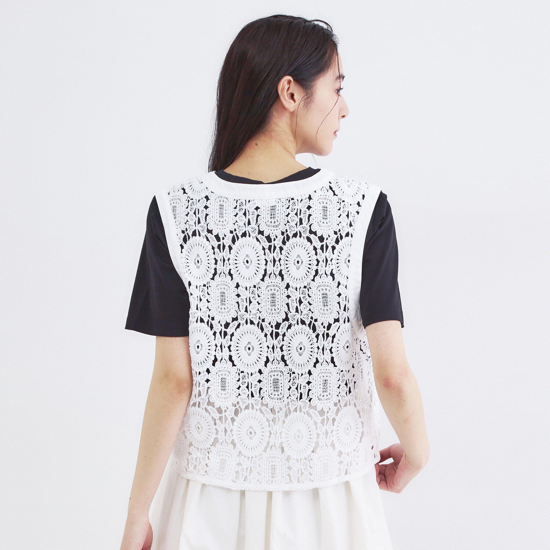 OPAQUE.CLIP「レースVネックベスト」|ベスト・ジレ|