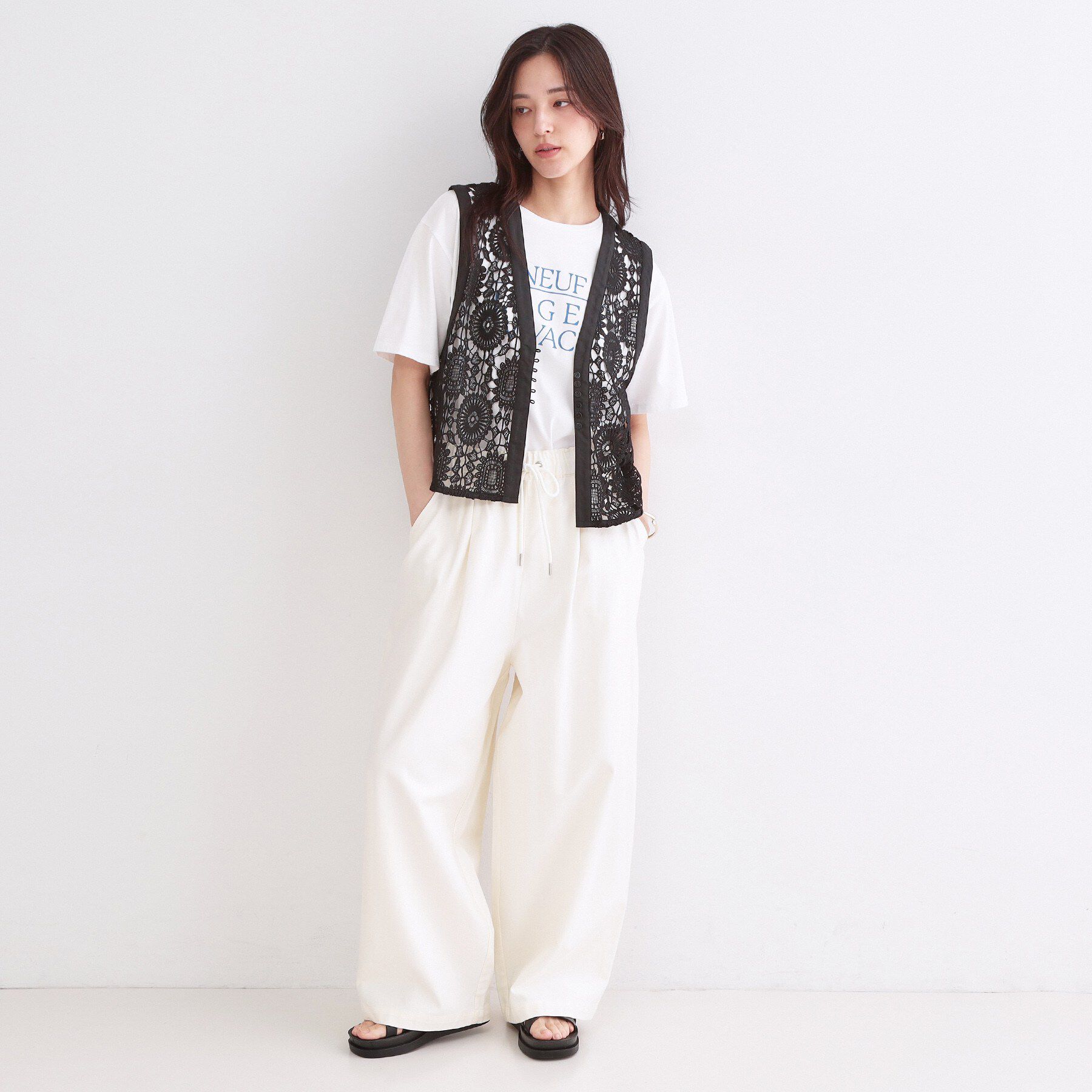 OPAQUE.CLIP「レースVネックベスト」|ベスト・ジレ|