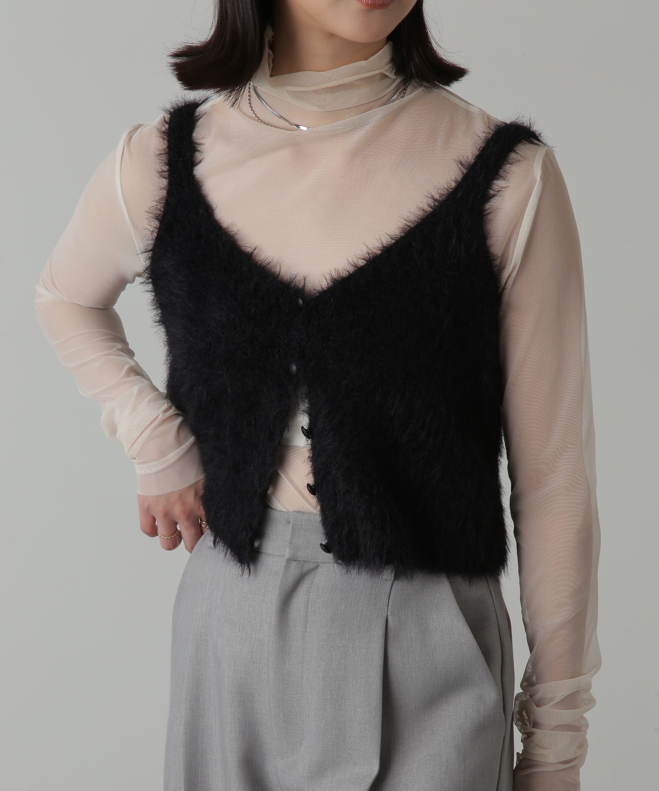  「フロントボタンシャギービスチェ」|ニット・セーター|