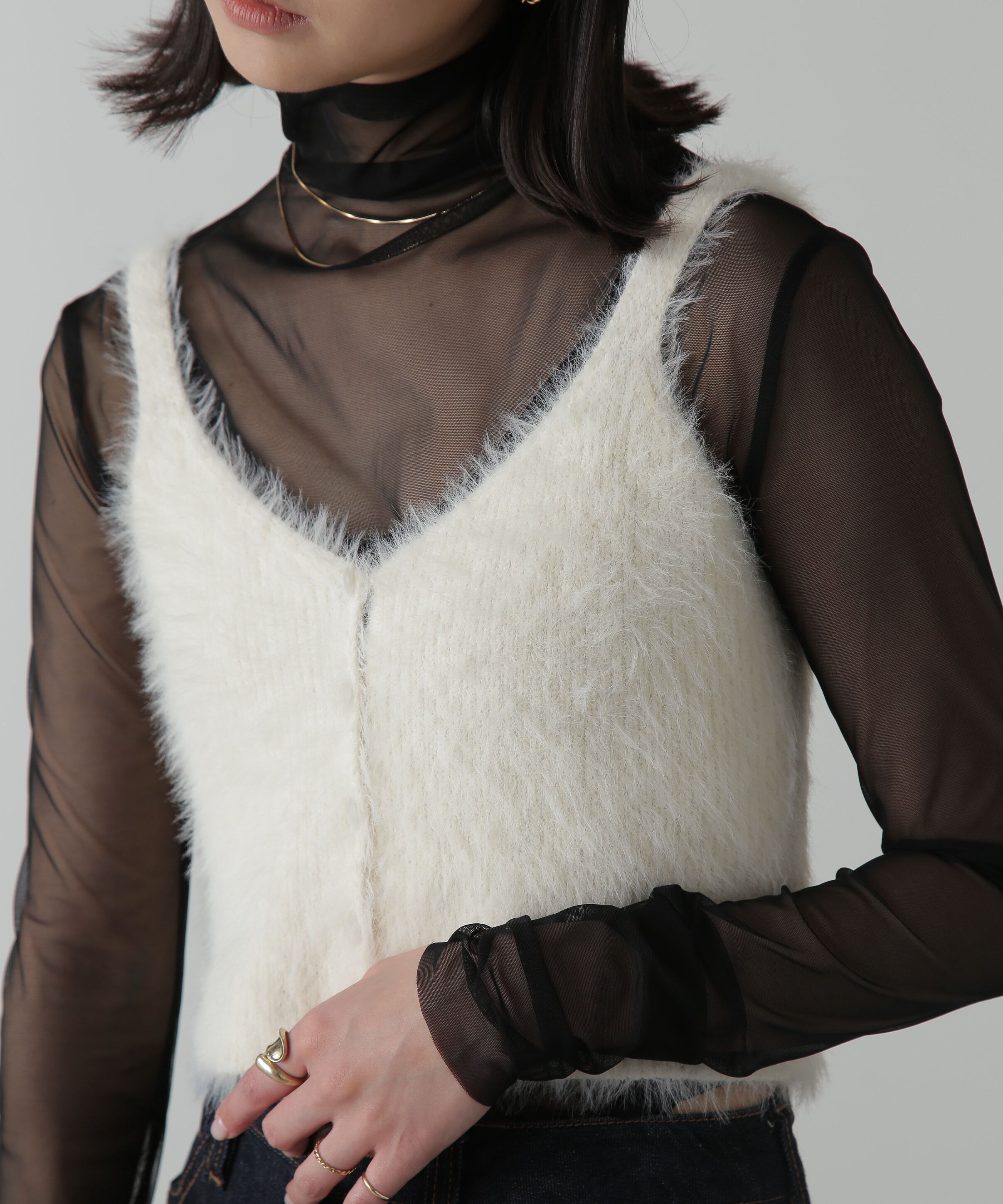  「フロントボタンシャギービスチェ」|ニット・セーター|