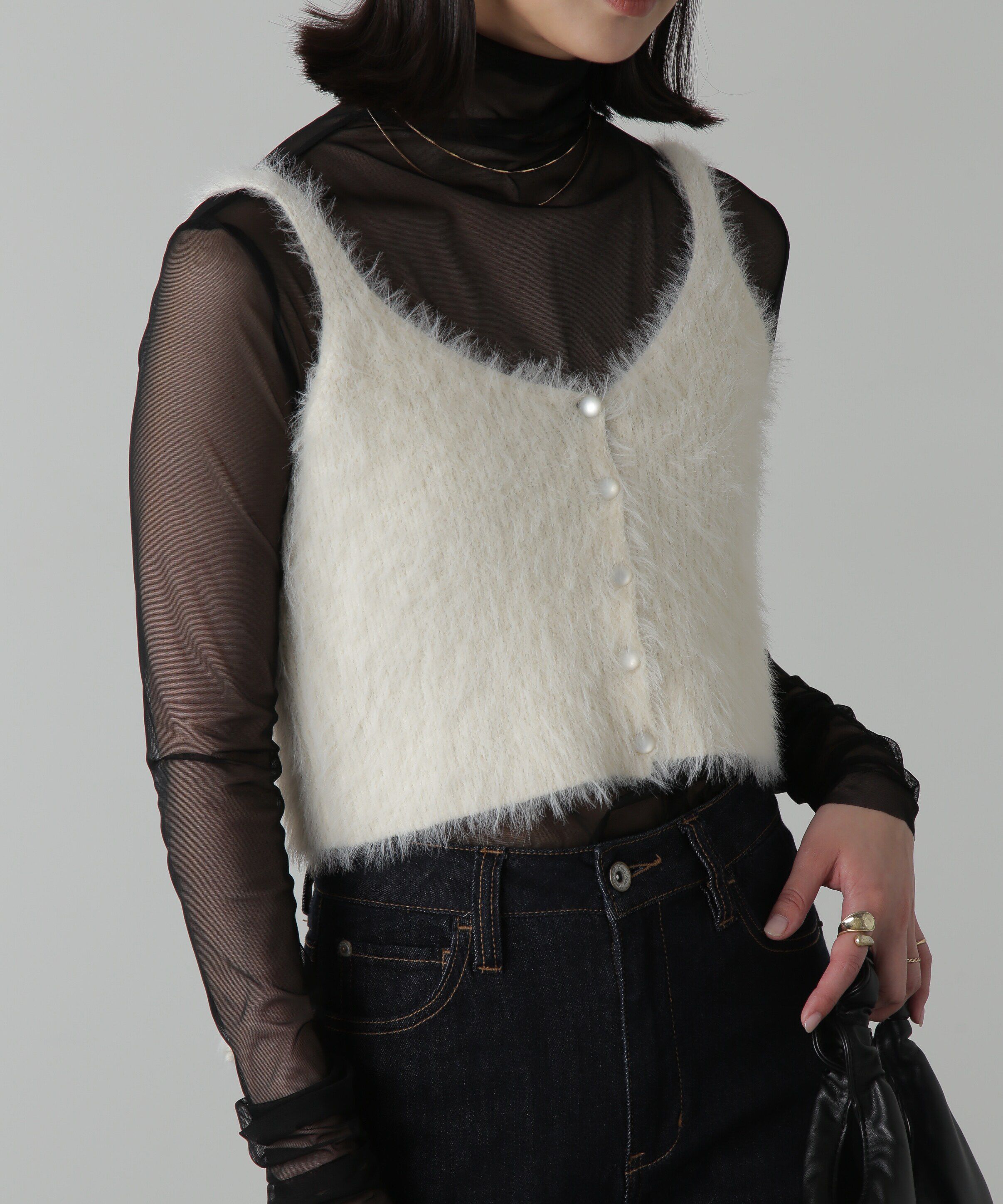  「フロントボタンシャギービスチェ」|ニット・セーター|