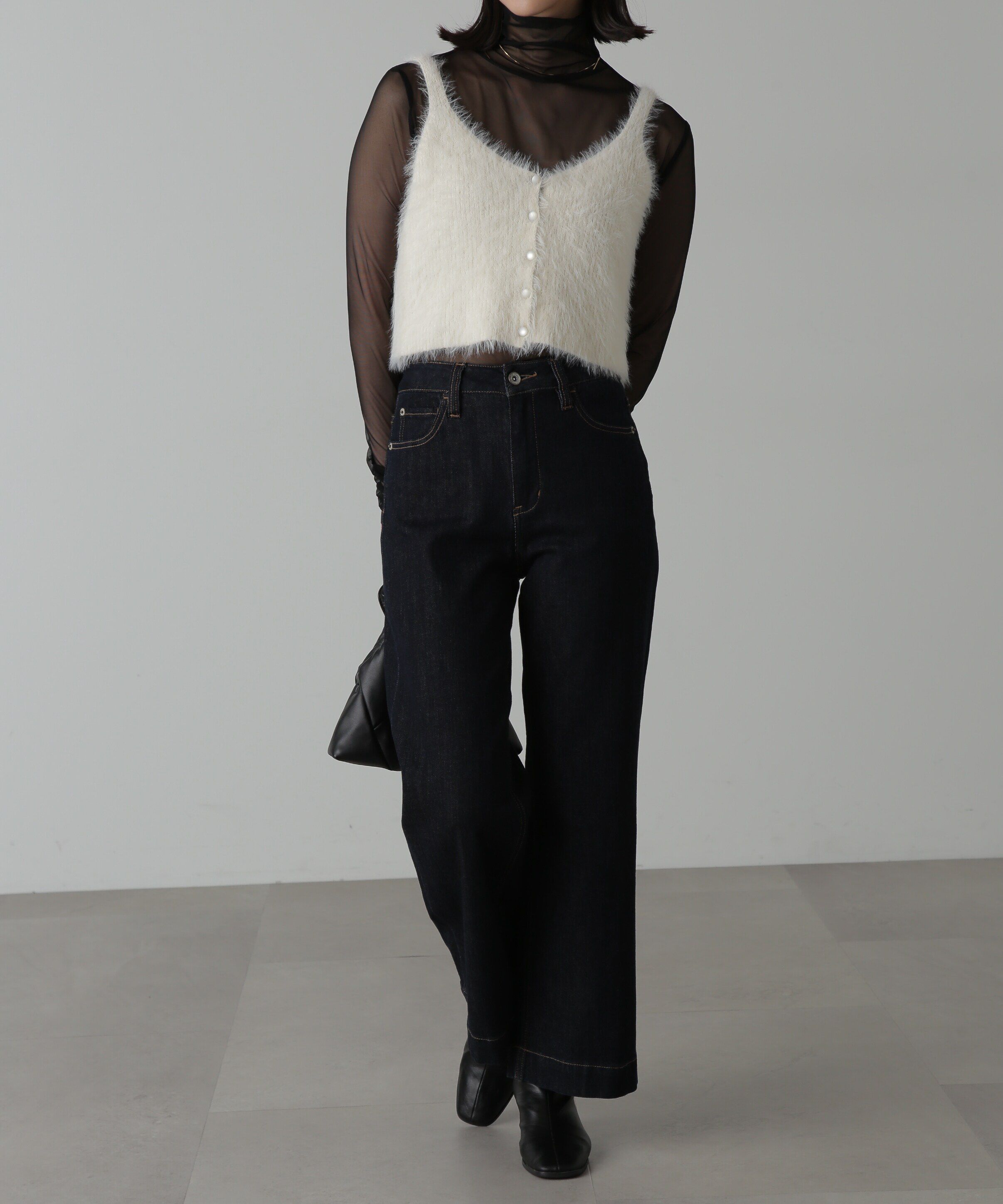  「フロントボタンシャギービスチェ」|ニット・セーター|