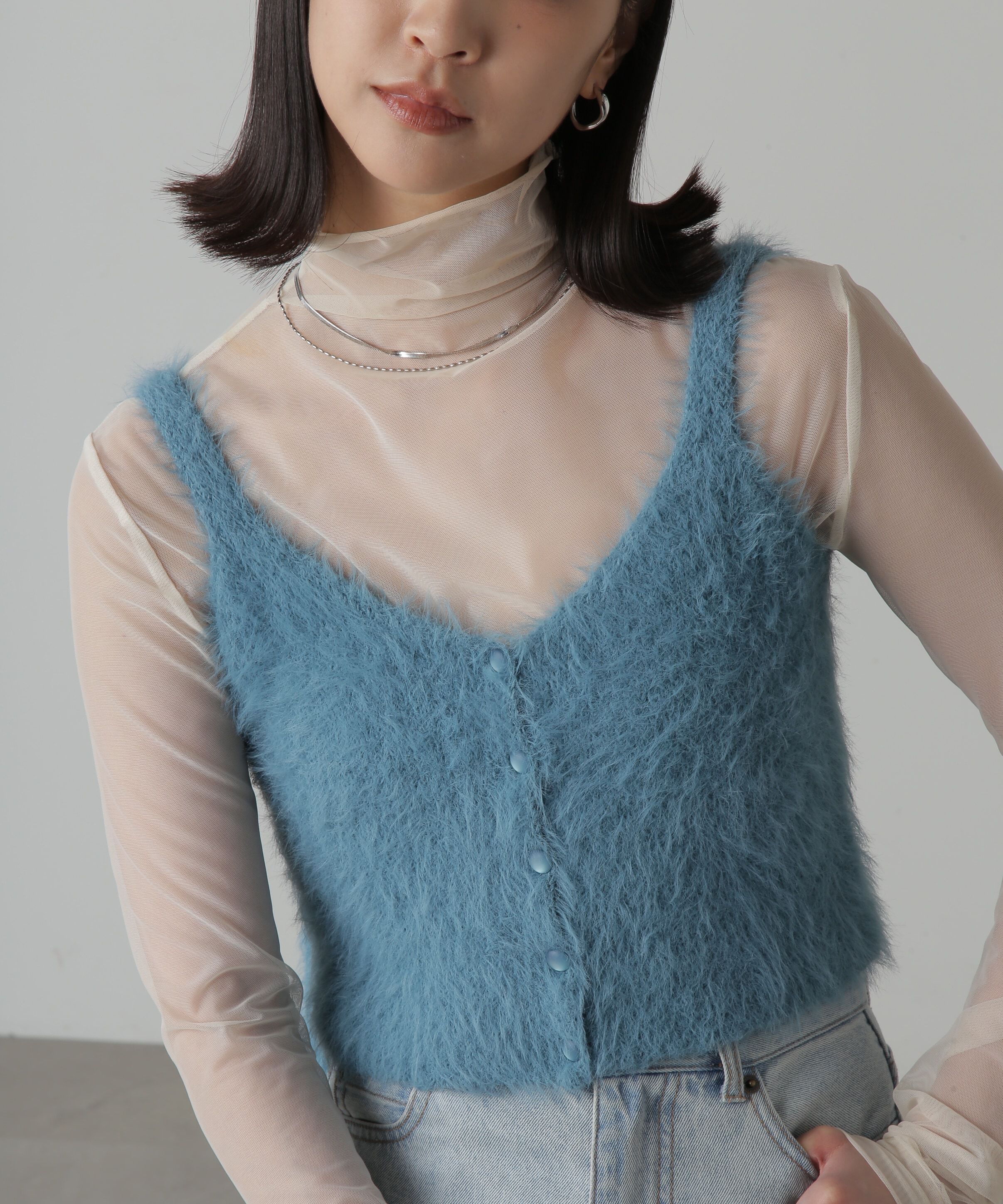  「フロントボタンシャギービスチェ」|ニット・セーター|