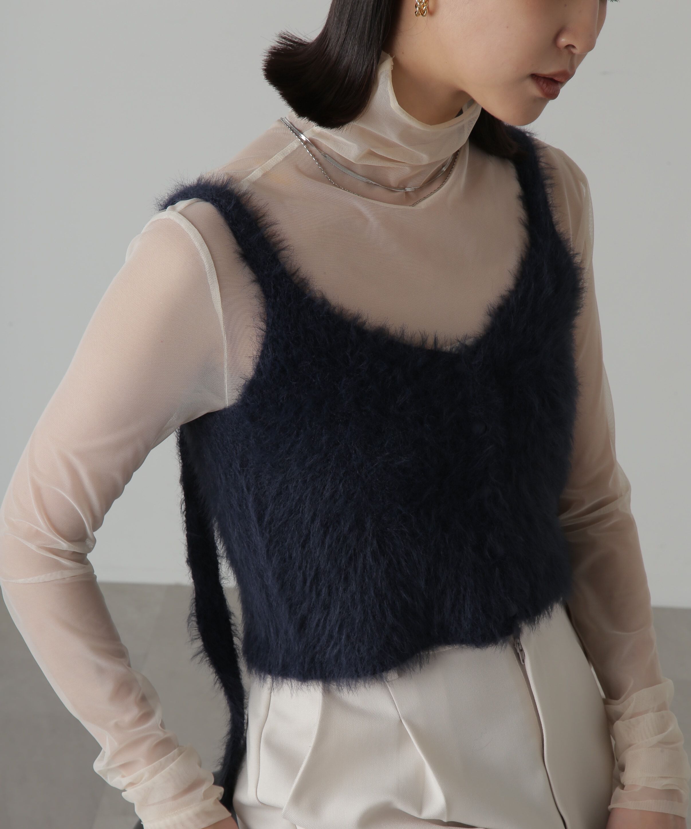  「フロントボタンシャギービスチェ」|ニット・セーター|