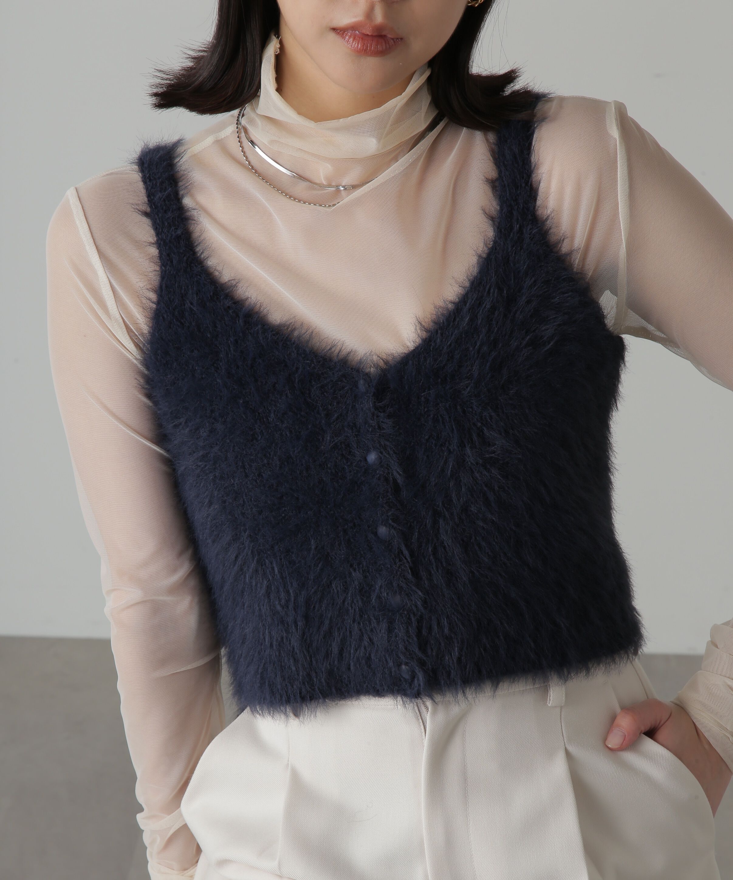  「フロントボタンシャギービスチェ」|ニット・セーター|