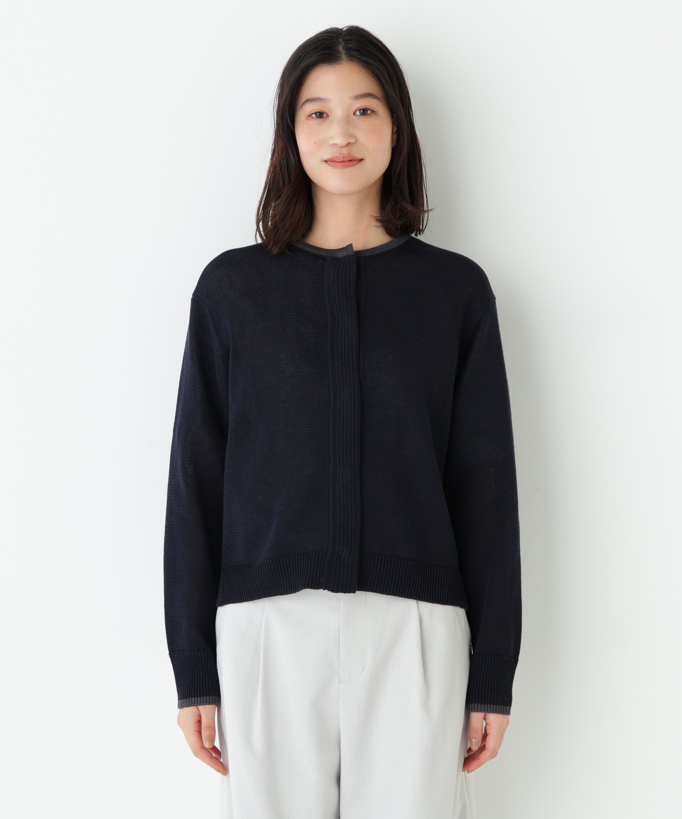  「◆《ウォッシャブル》ミドルゲージギマクルーネックカーディガン」|ニット・セーター|