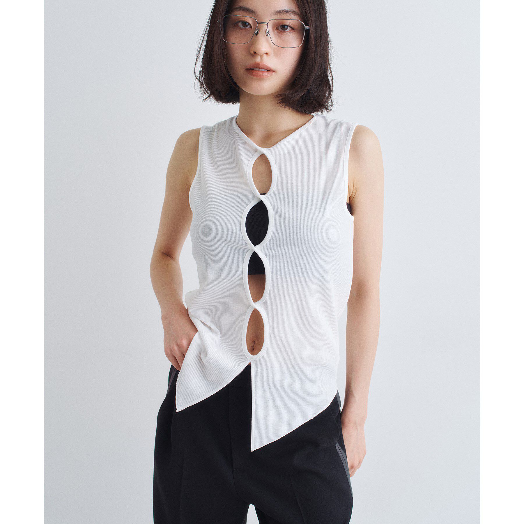 CODE A「twist sheer rib tops」|Tシャツ・カットソー|ホワイト(001)