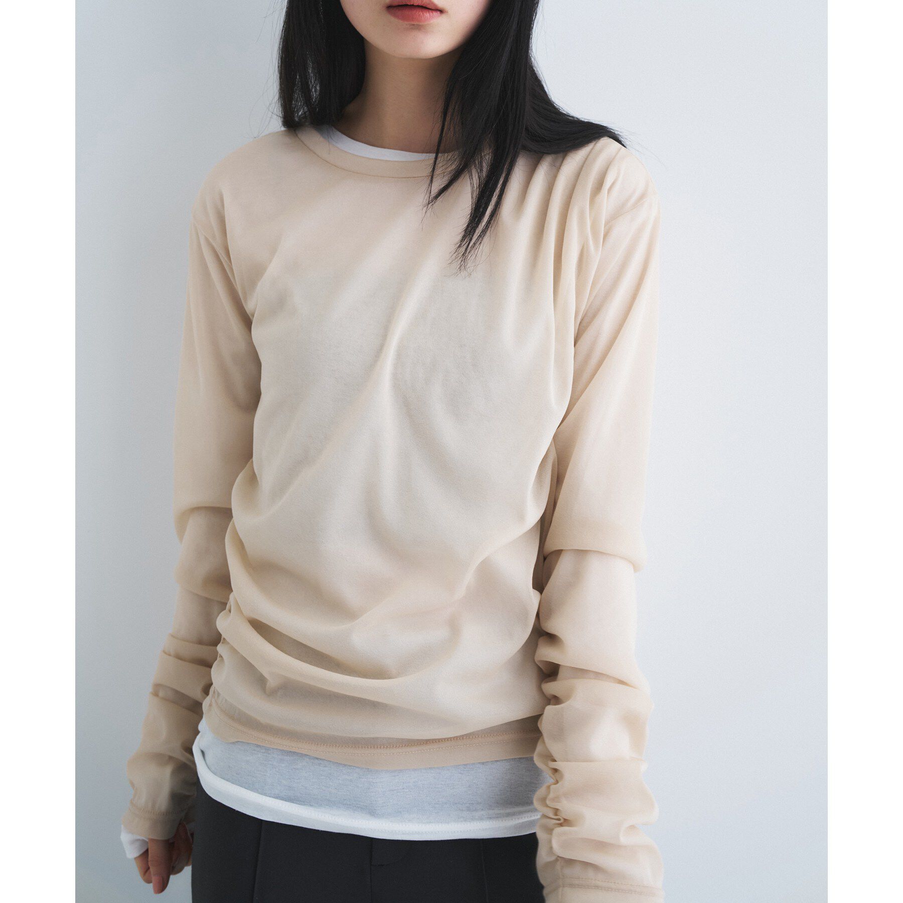 CODE A「sheer combi layer tops」|Tシャツ・カットソー|ライトベージュ(05