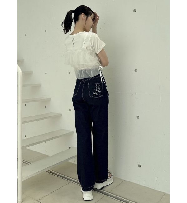 dazzlin「【久間田琳加コラボ】バックエンブロイダリーストレートデニムパンツ」|デニム|